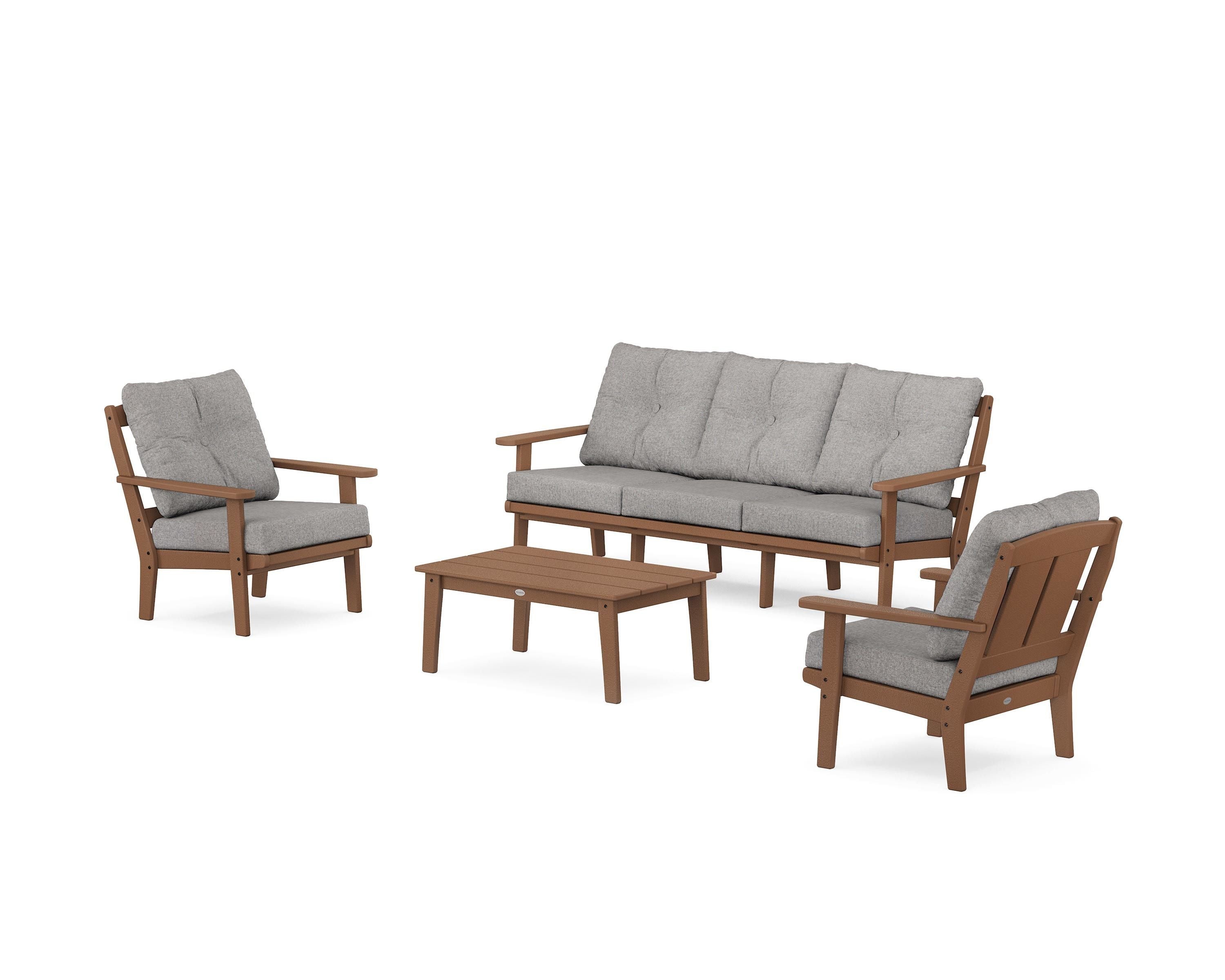 POLYWOOD Mission 4-Piece Deep Seating Set with Sofa in Teak / Grey Mist