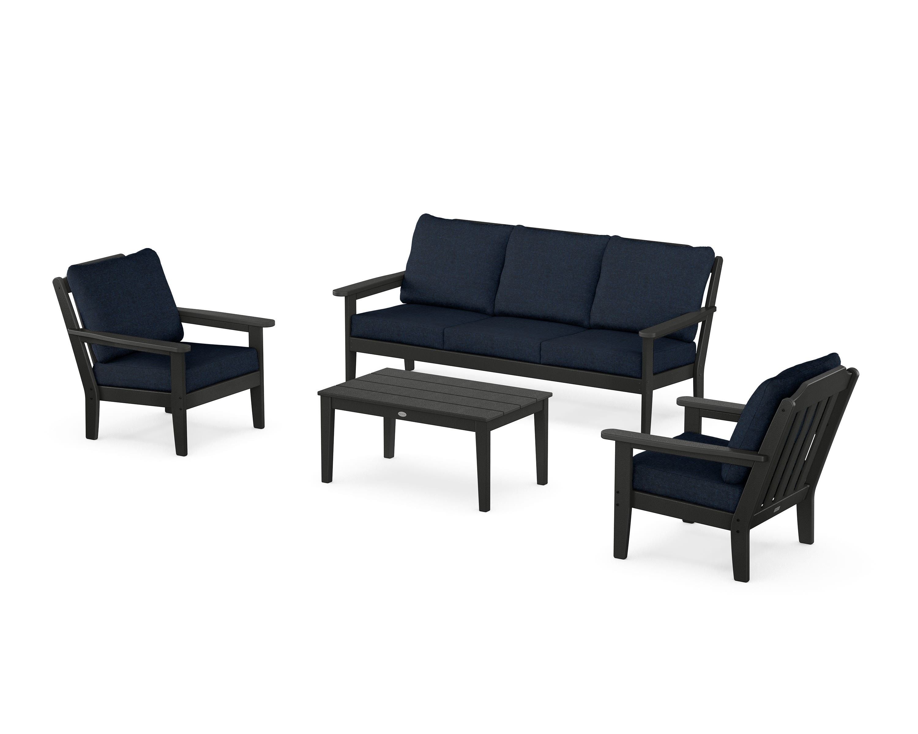Country Living Cottage 4-Piece Deep Seating Set with Sofa in Black / Marine Indigo