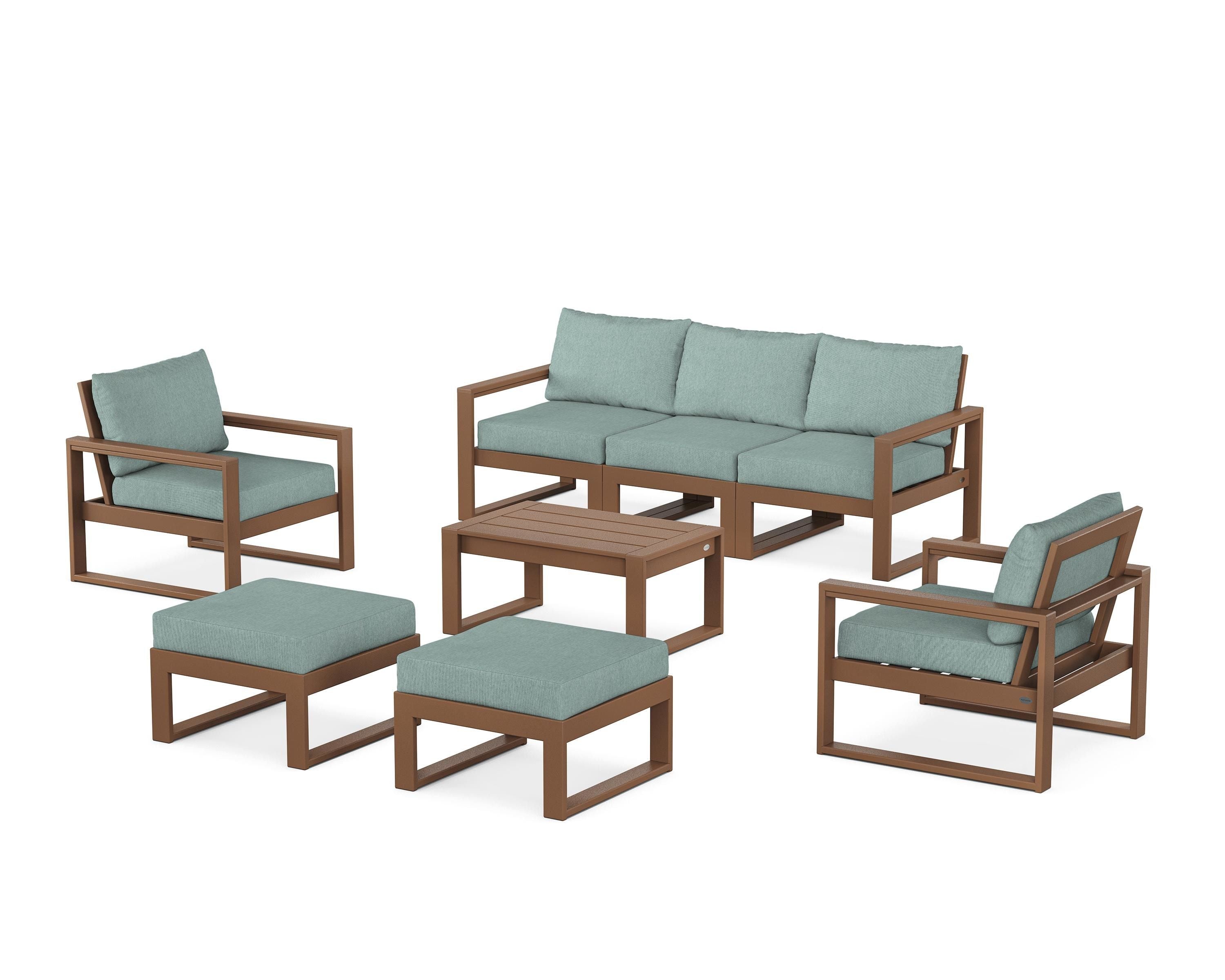 POLYWOOD EDGE Sectional 8-Piece Lounge Sofa Set in Teak / Glacier Spa