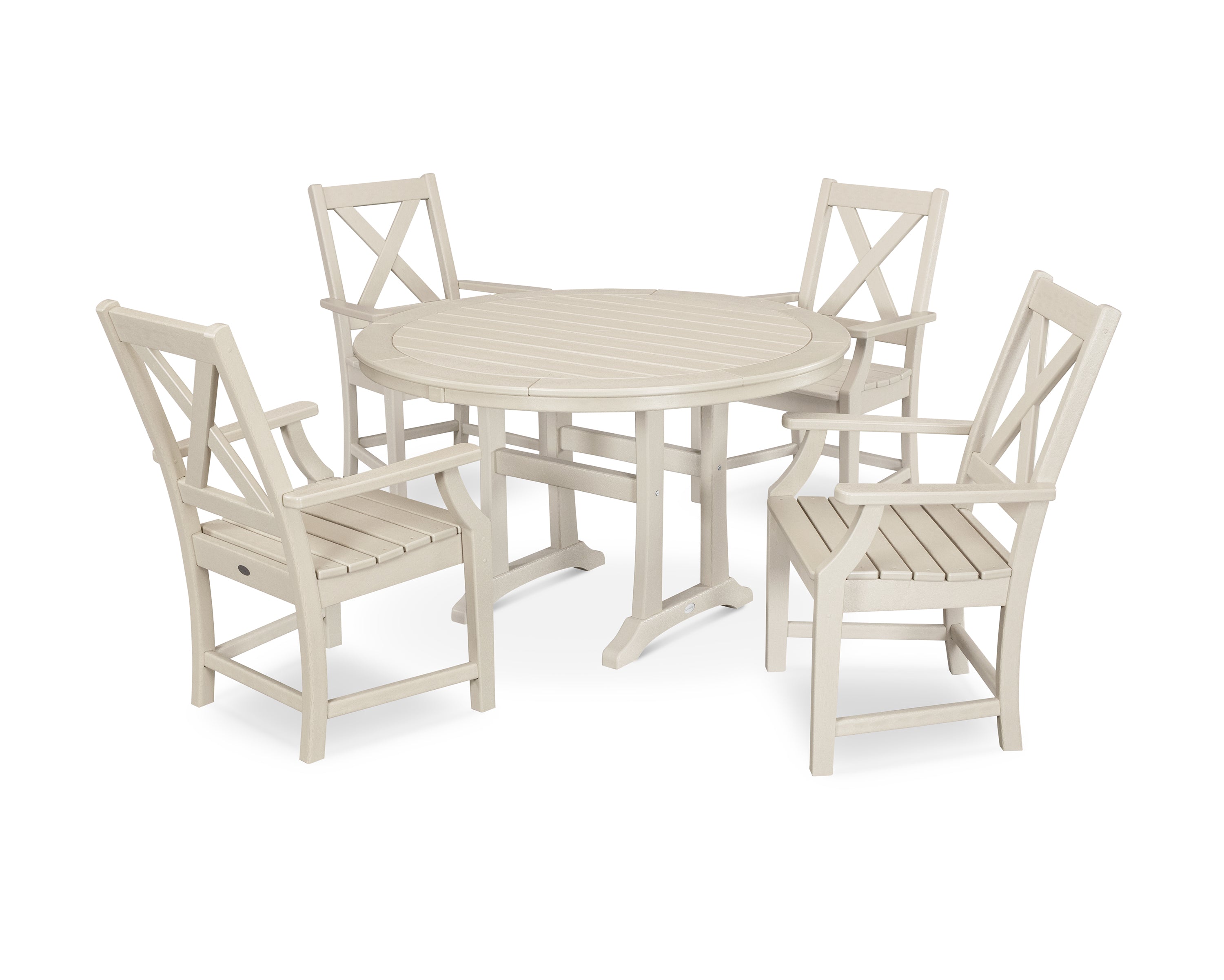 POLYWOOD® Braxton 5-Piece Nautical Trestle Arm Chair Dining Set in Sand