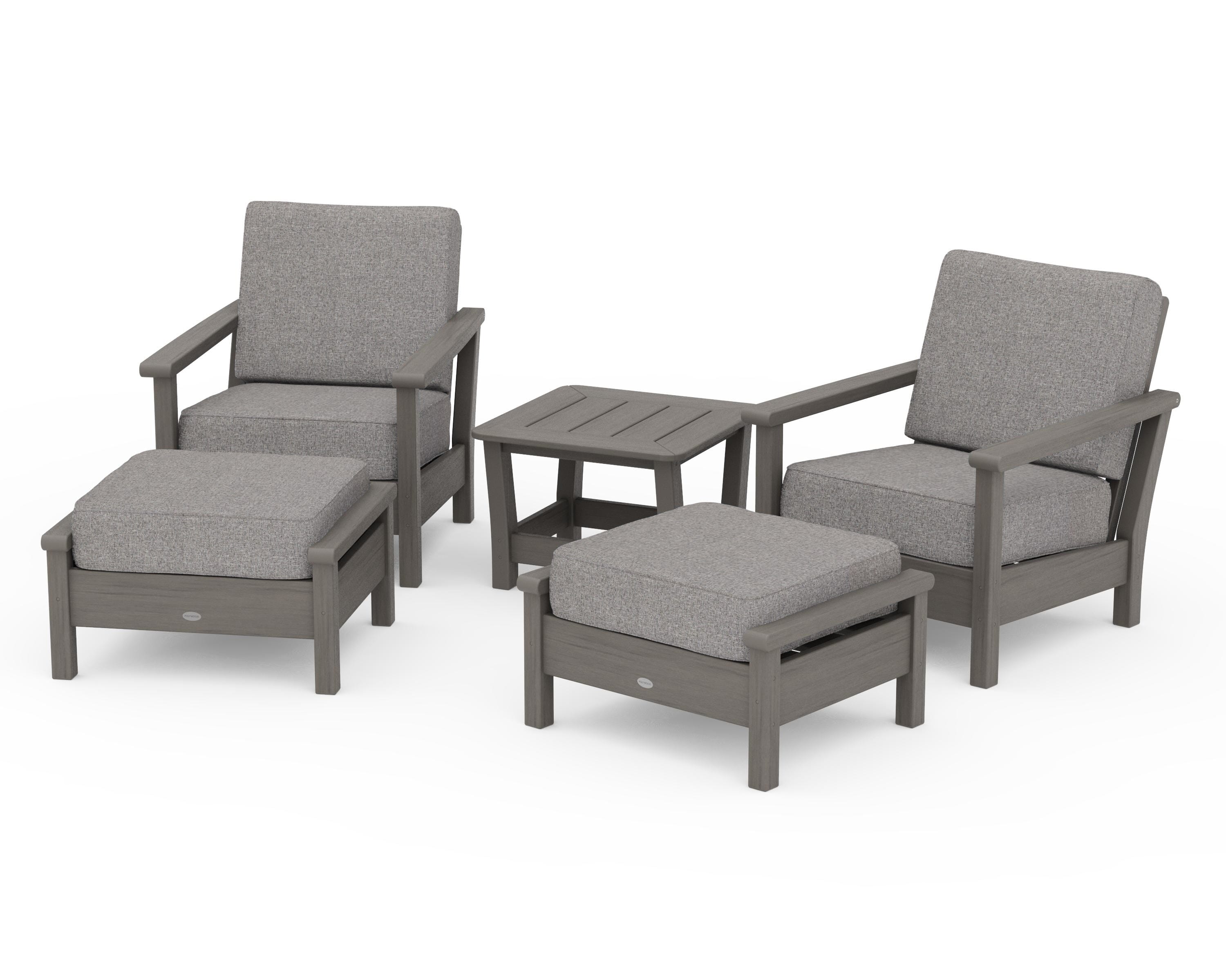 POLYWOOD Harbour 5-Piece Deep Seating Chair Set in Driftwood / Grey Mist