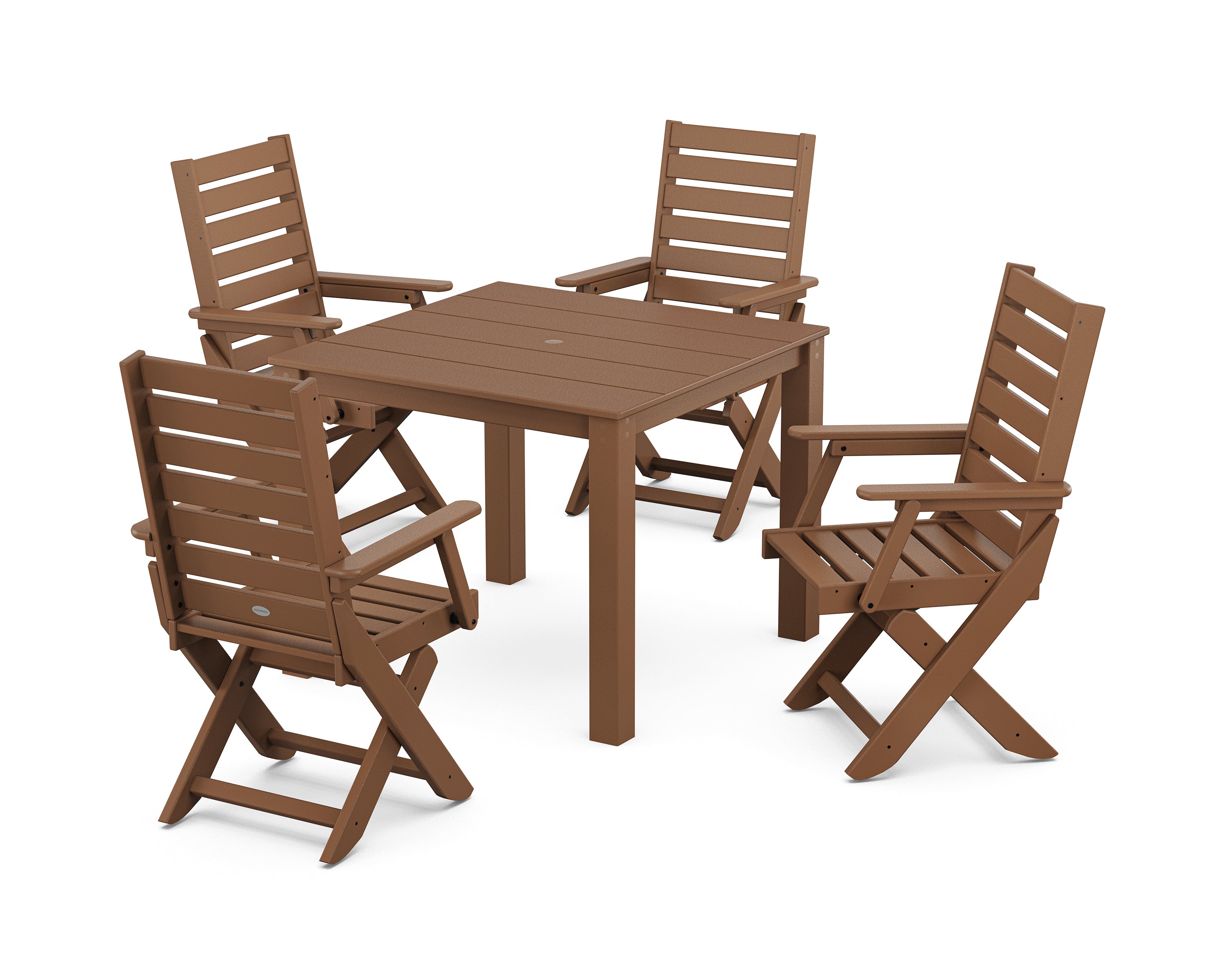 POLYWOOD Captain Folding Chair 5-Piece Parsons Dining Set in Teak