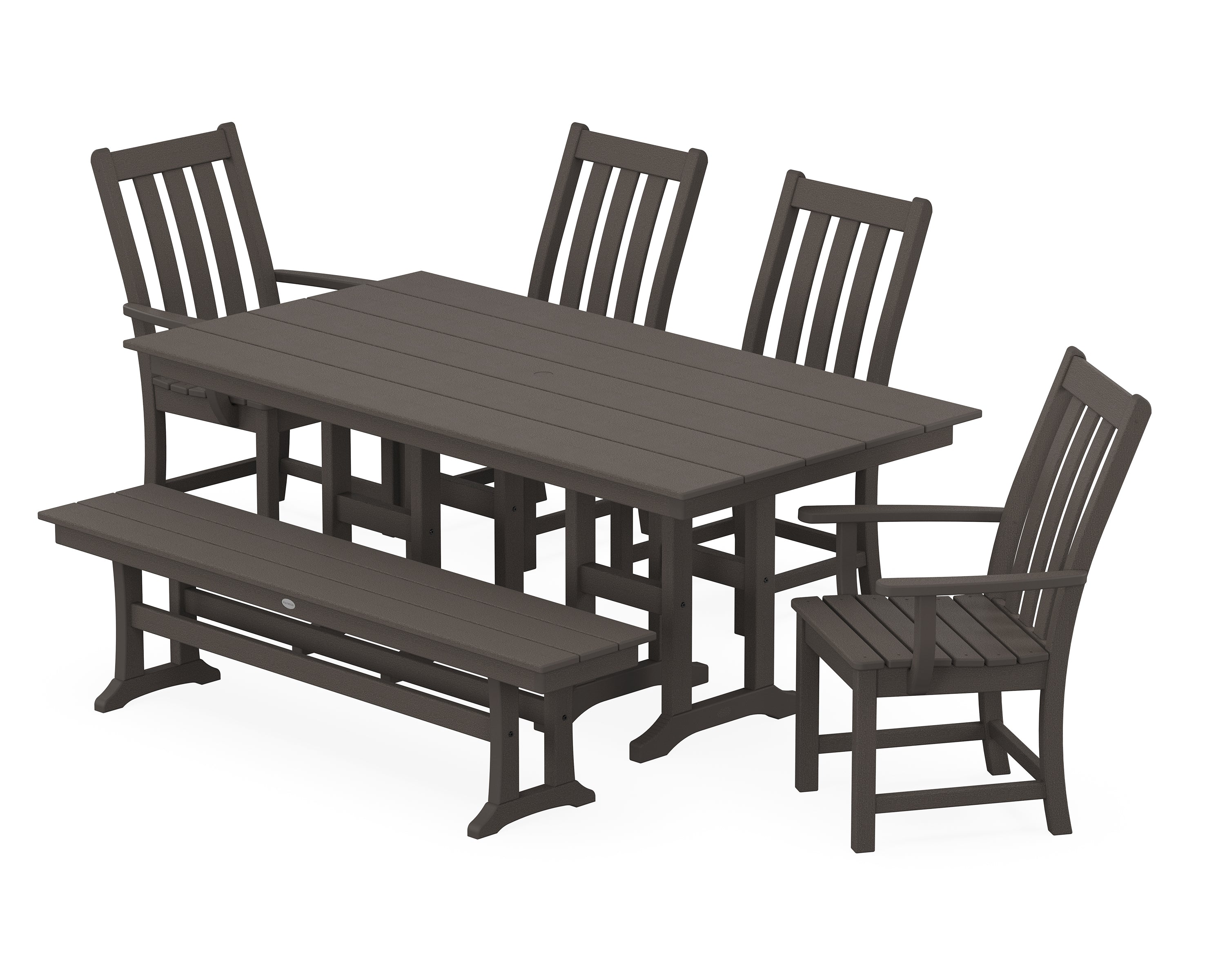 POLYWOOD® Vineyard 6-Piece Farmhouse Dining Set with Bench in Vintage Coffee
