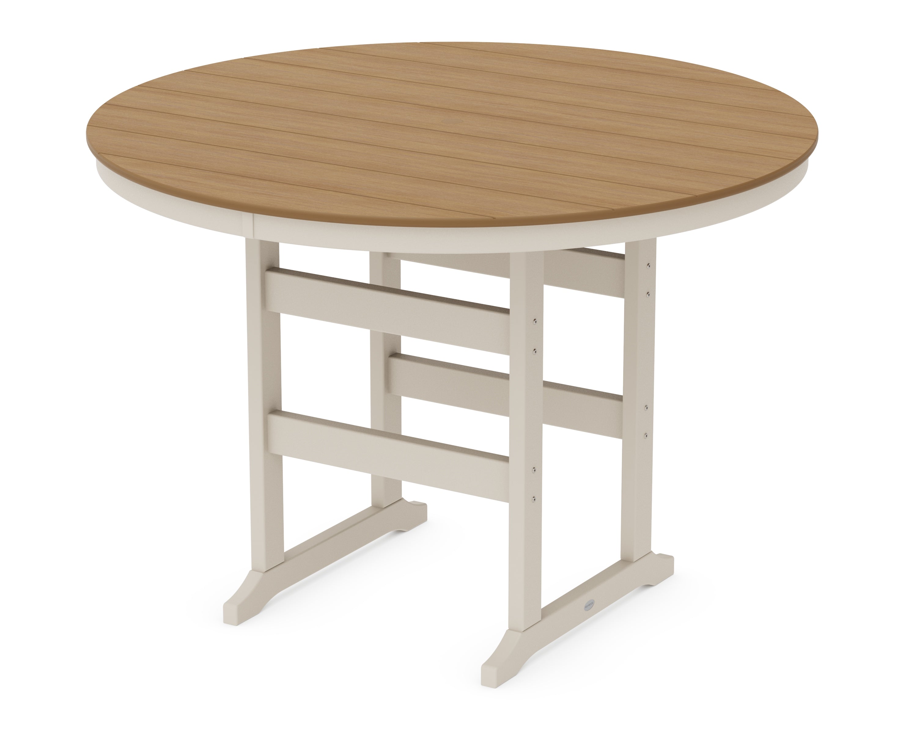 POLYWOOD 60” Round Farmhouse Bar Table in Sand / Natural