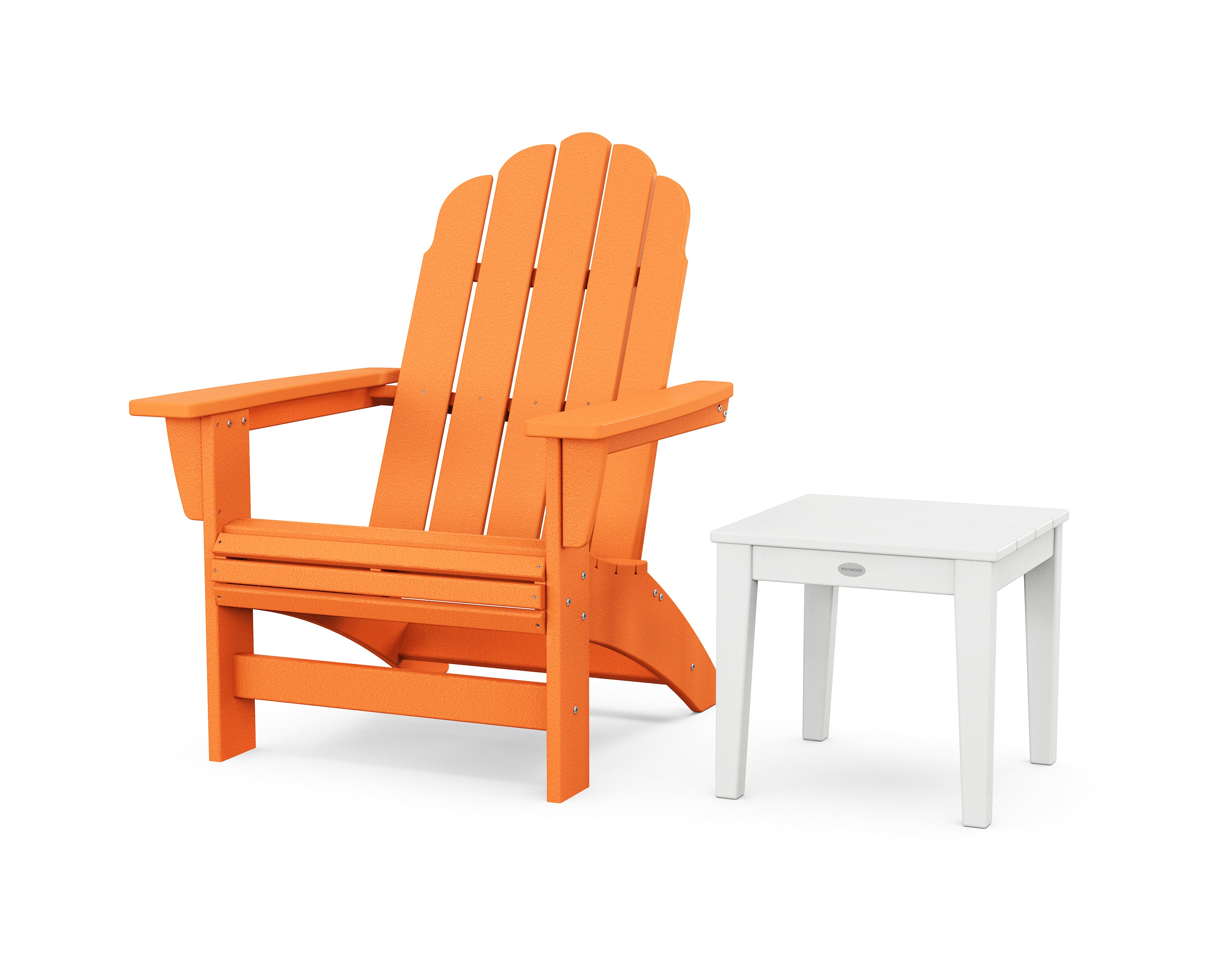 POLYWOOD Vineyard Grand Adirondack Chair with Side Table in Tangerine / White