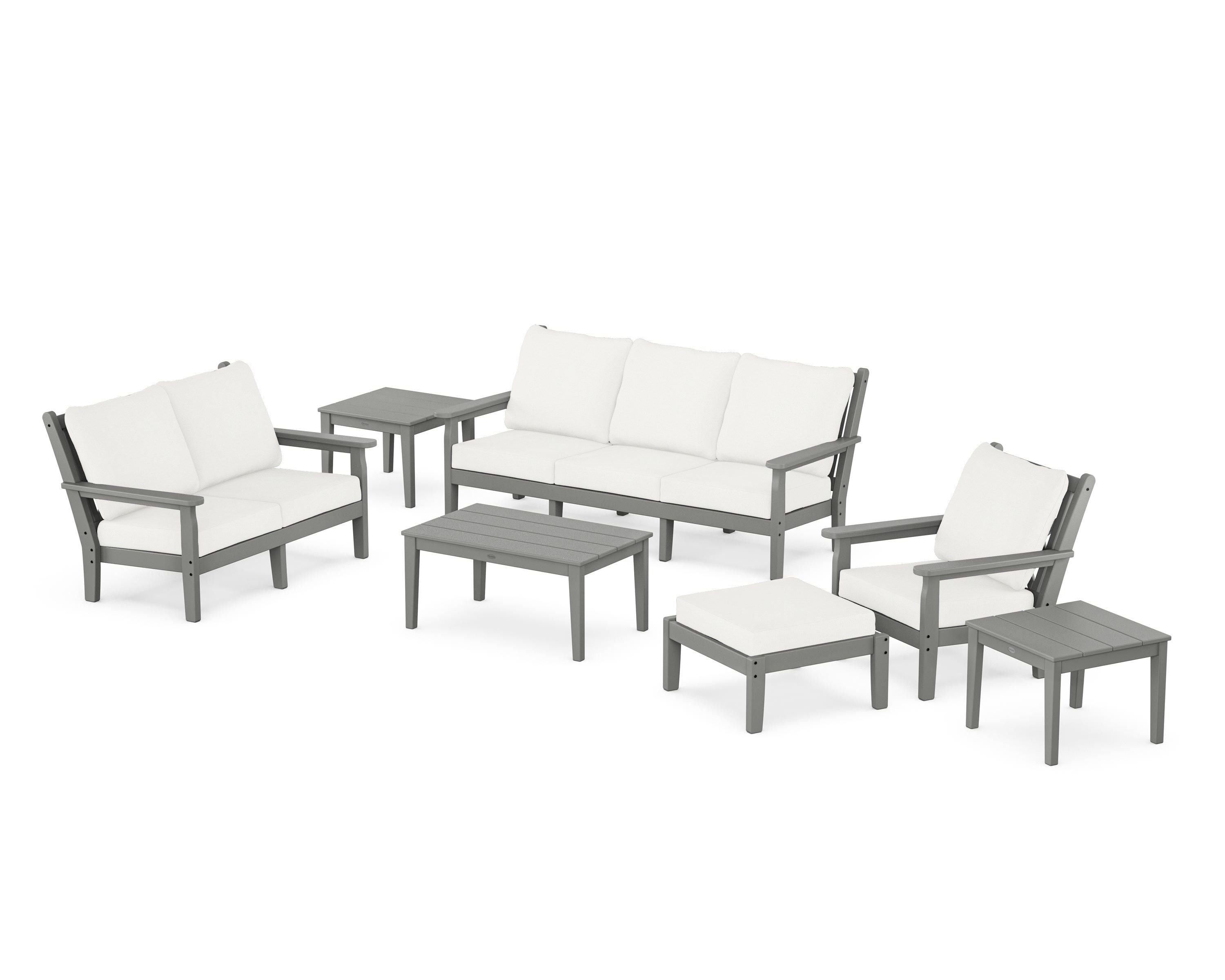 POLYWOOD Chippendale 7-Piece Deep Seating Set in Slate Grey / Natural Linen