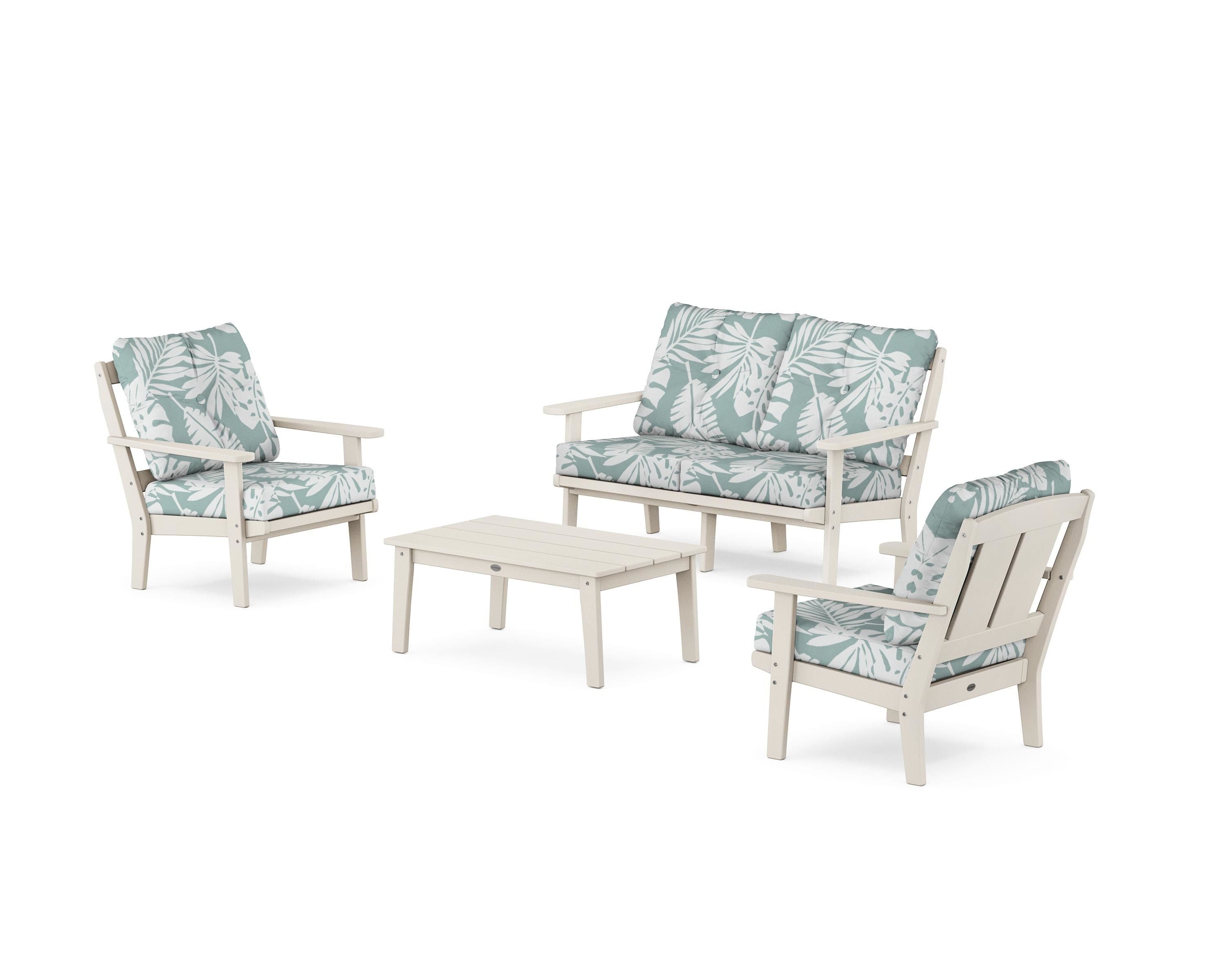 POLYWOOD Mission 4-Piece Deep Seating Set with Loveseat in Sand / Leaf Glacier Spa