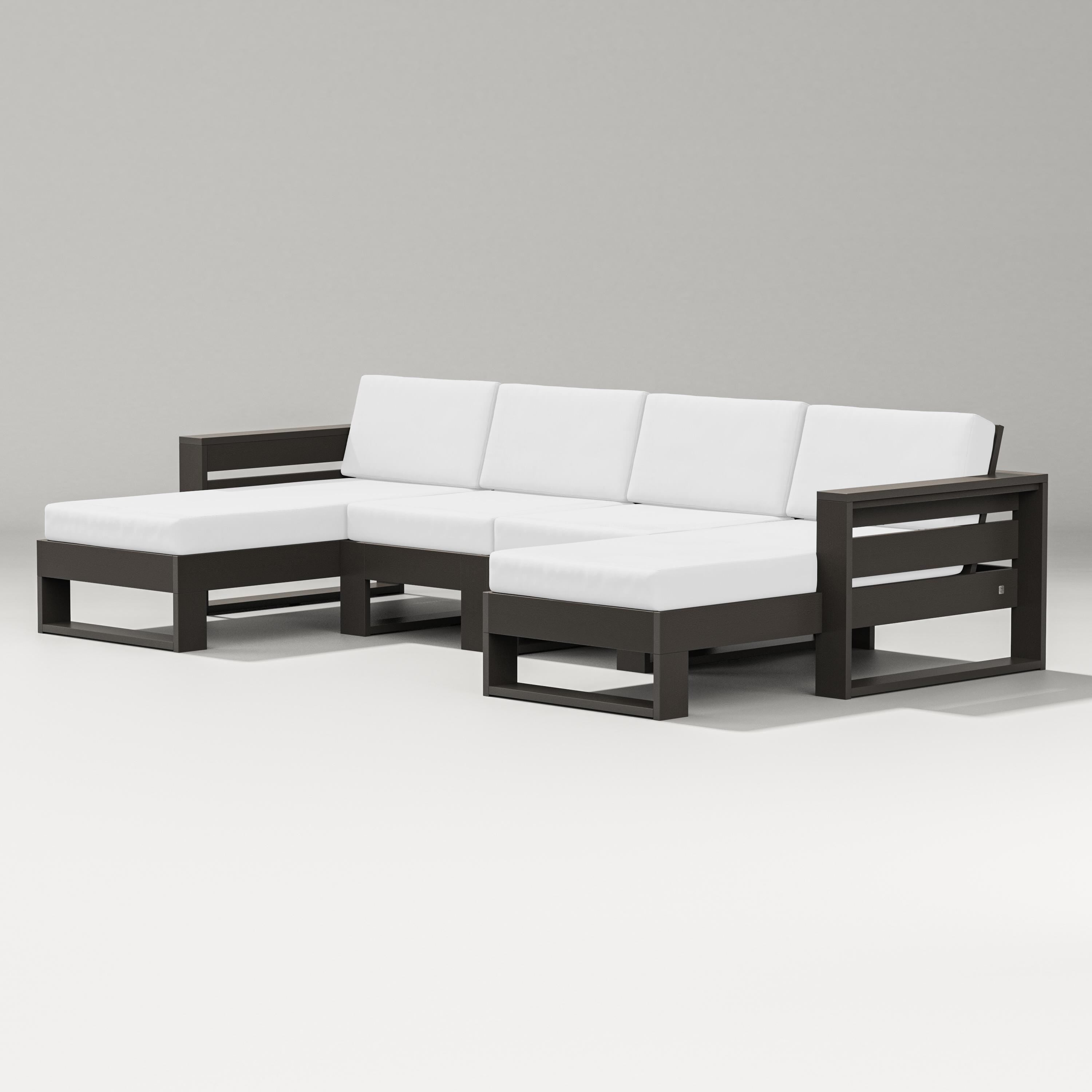 PW Designer Series Latitude Double Chaise Sectional in Vintage Coffee / Natural