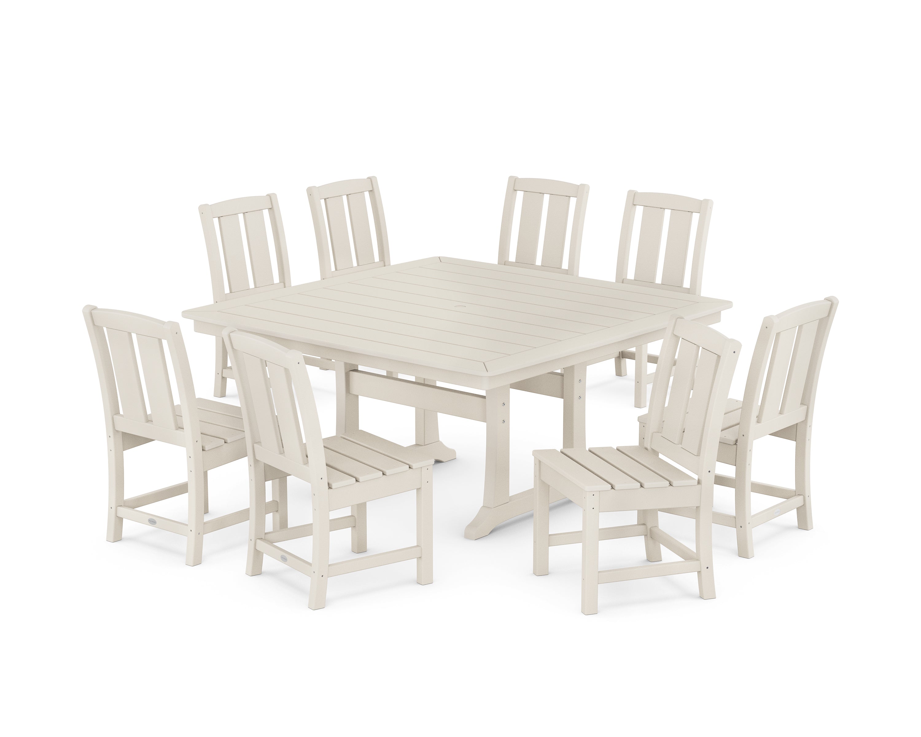 POLYWOOD Mission Side Chair 9-Piece Square Dining Set with Trestle Legs in Sand