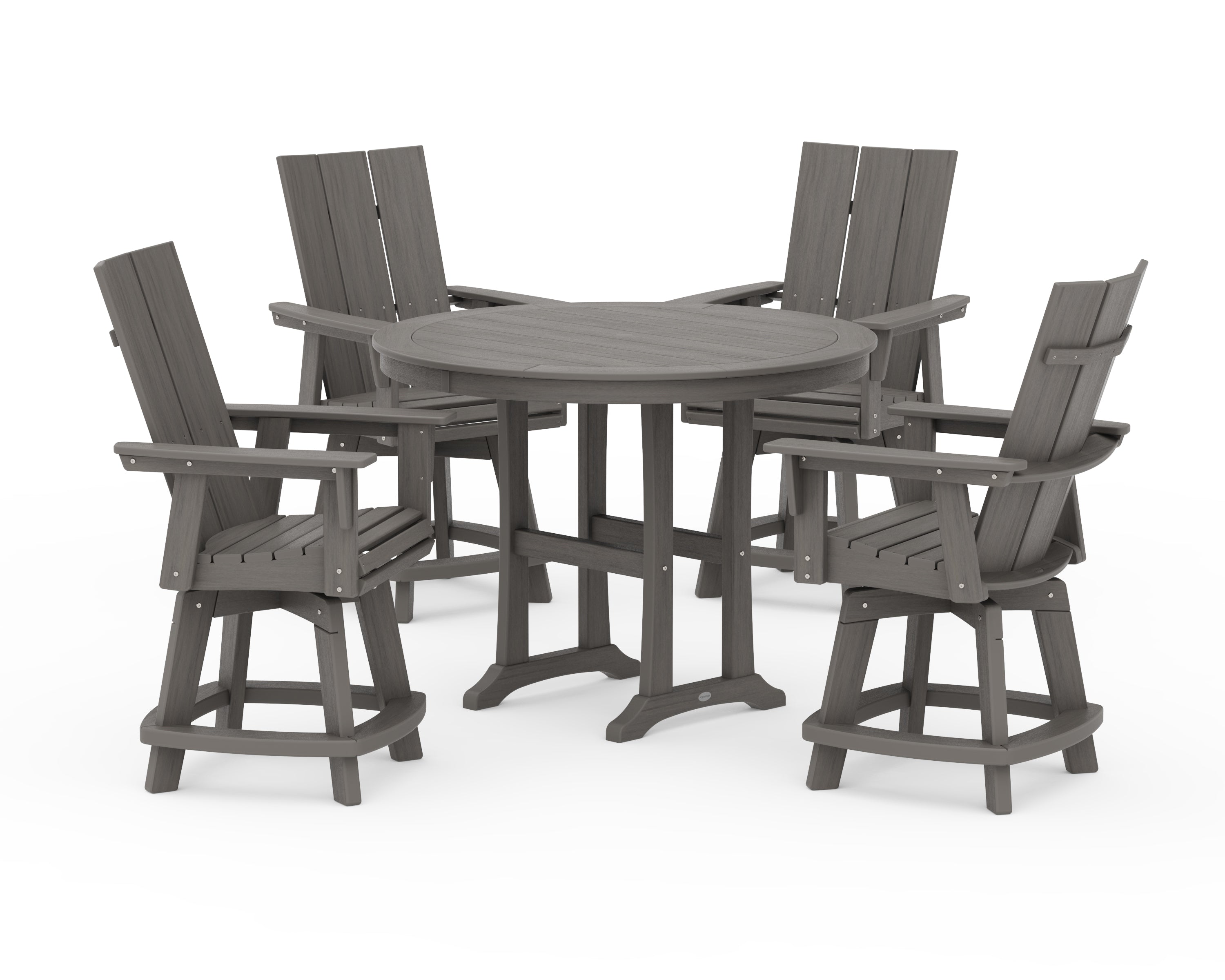 POLYWOOD 5-Piece Modern Swivel Counter Set in Driftwood
