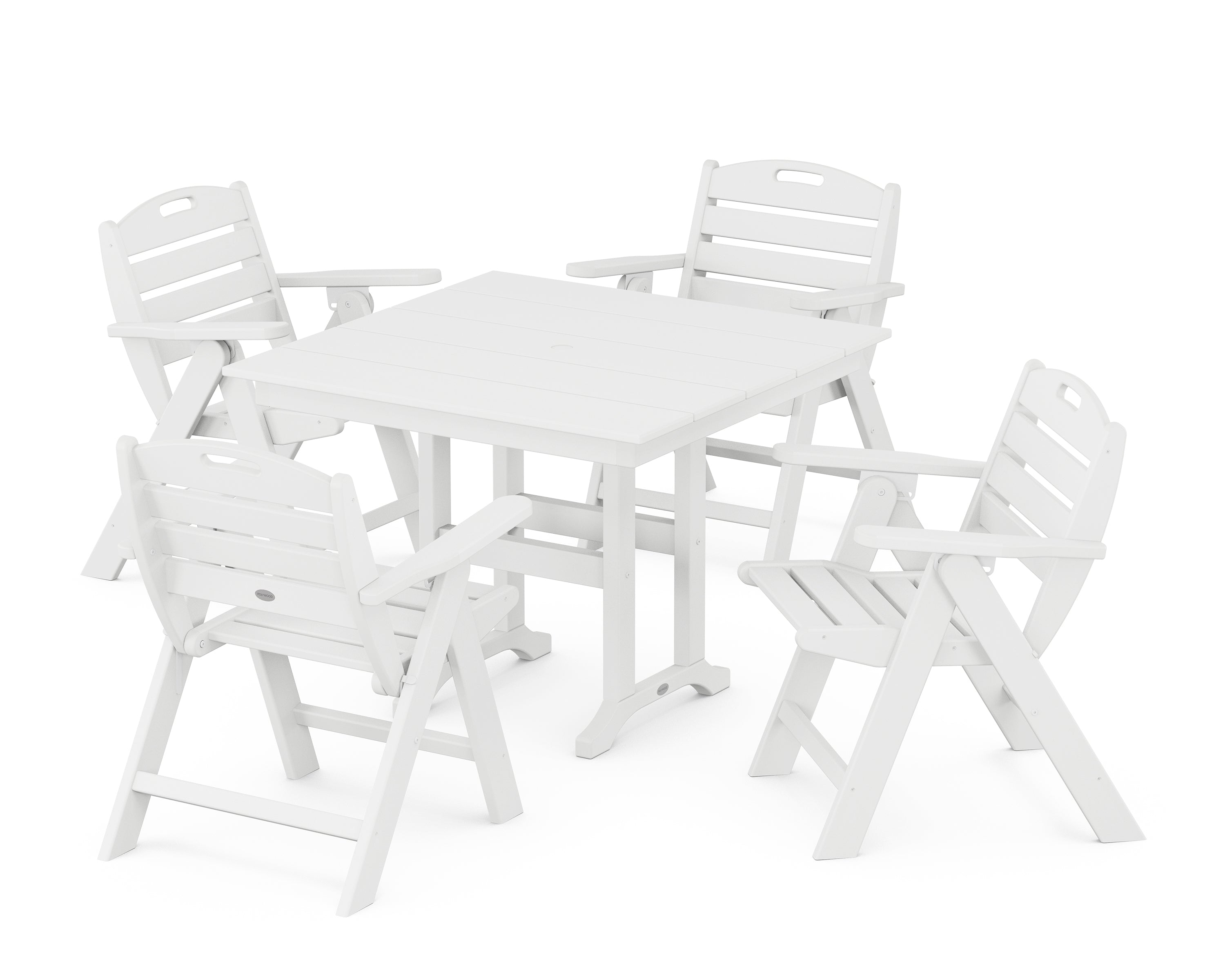 POLYWOOD® Nautical Folding Lowback Chair 5-Piece Farmhouse Dining Set in White