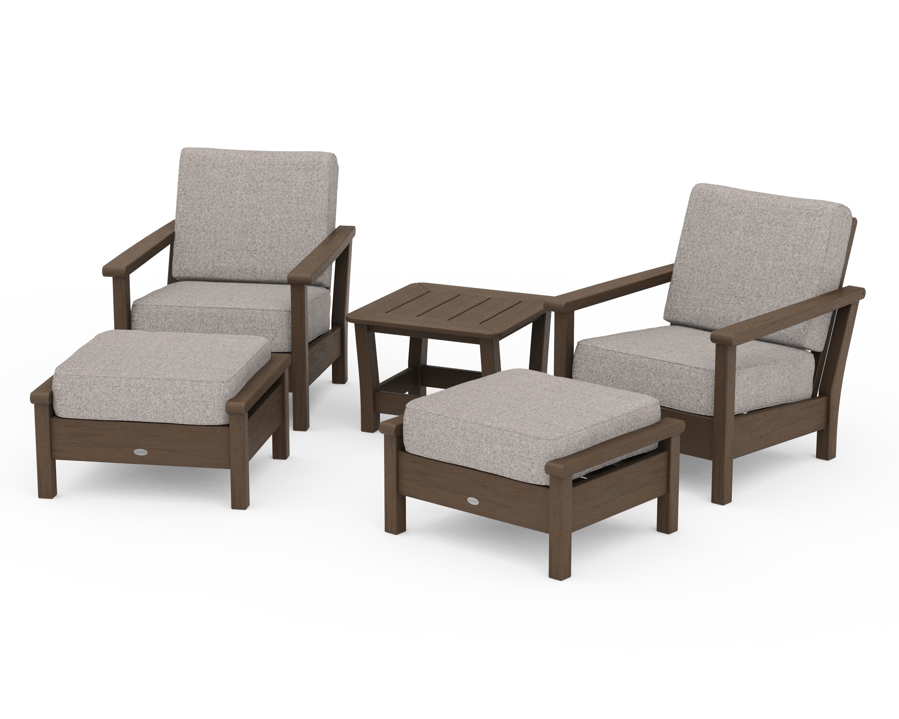 POLYWOOD Harbour 5-Piece Deep Seating Chair Set in Kona / Weathered Tweed