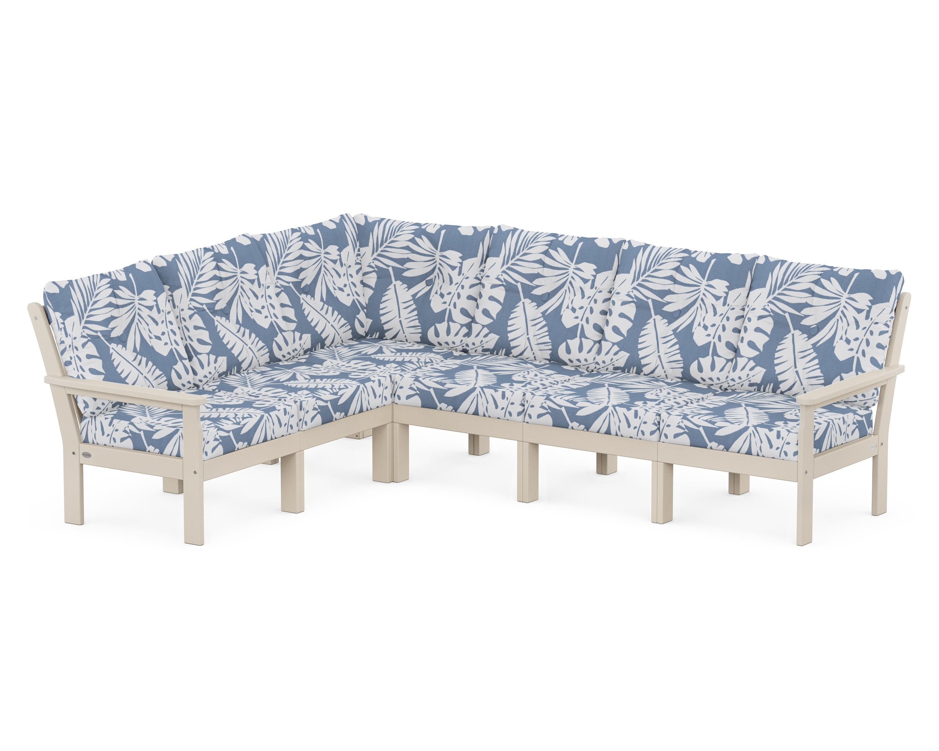 POLYWOOD Vineyard 6-Piece Sectional in Sand / Leaf Sky Blue