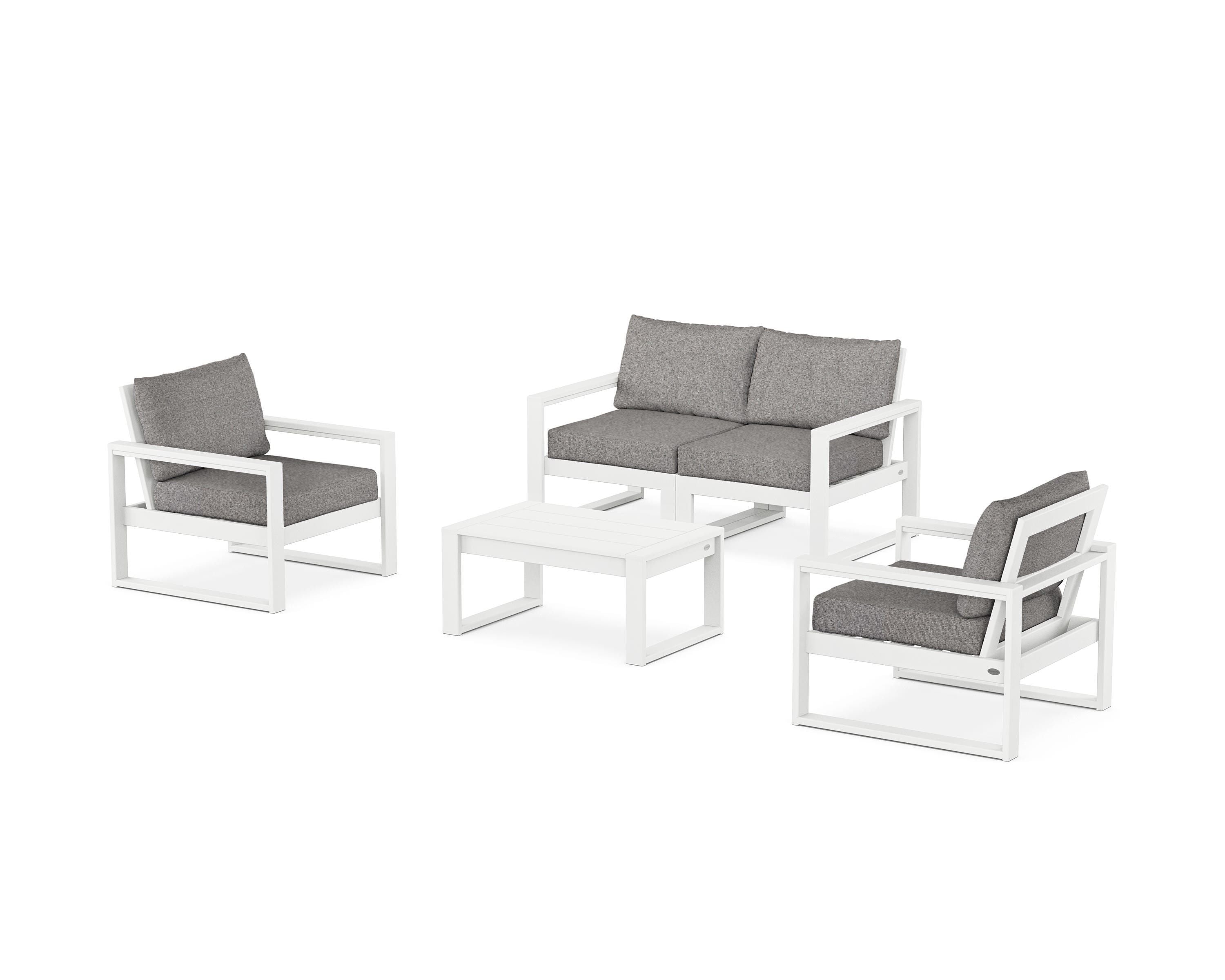 POLYWOOD EDGE Sectional 4-Piece Deep Seating Set with Loveseat in White / Grey Mist