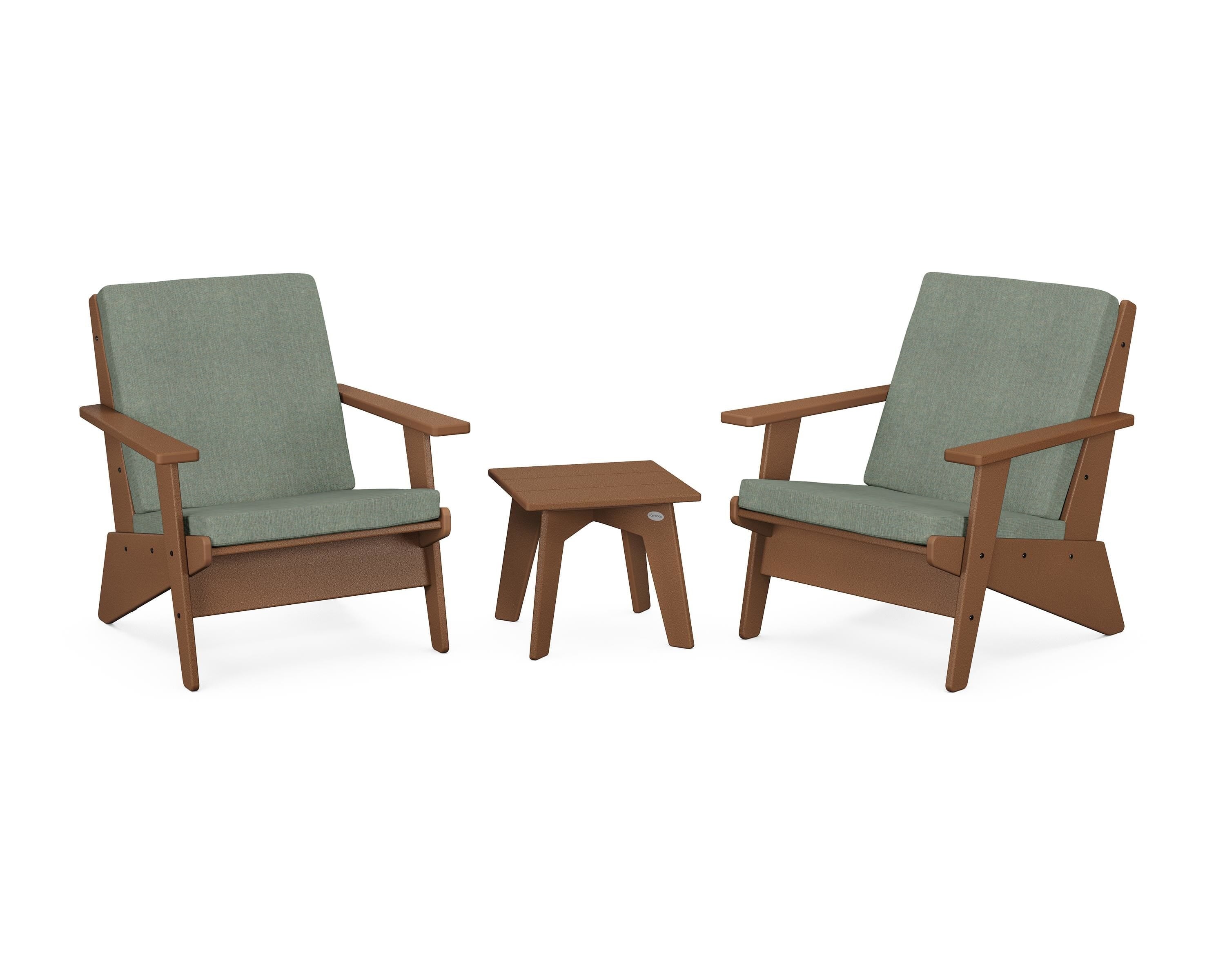 POLYWOOD Riviera Modern Lounge 3-Piece Set in Teak / Cast Sage