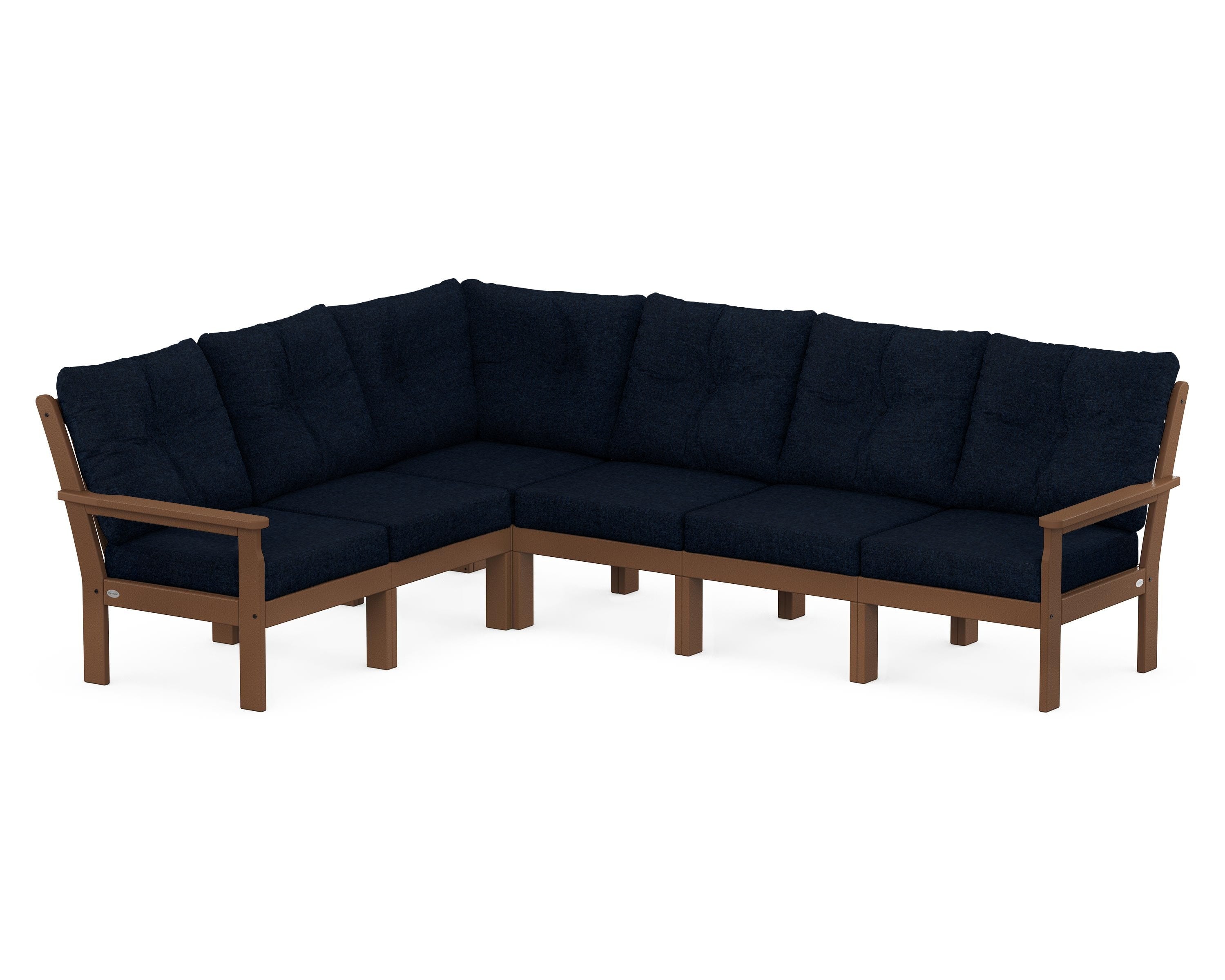 POLYWOOD Vineyard 6-Piece Sectional in Teak / Marine Indigo