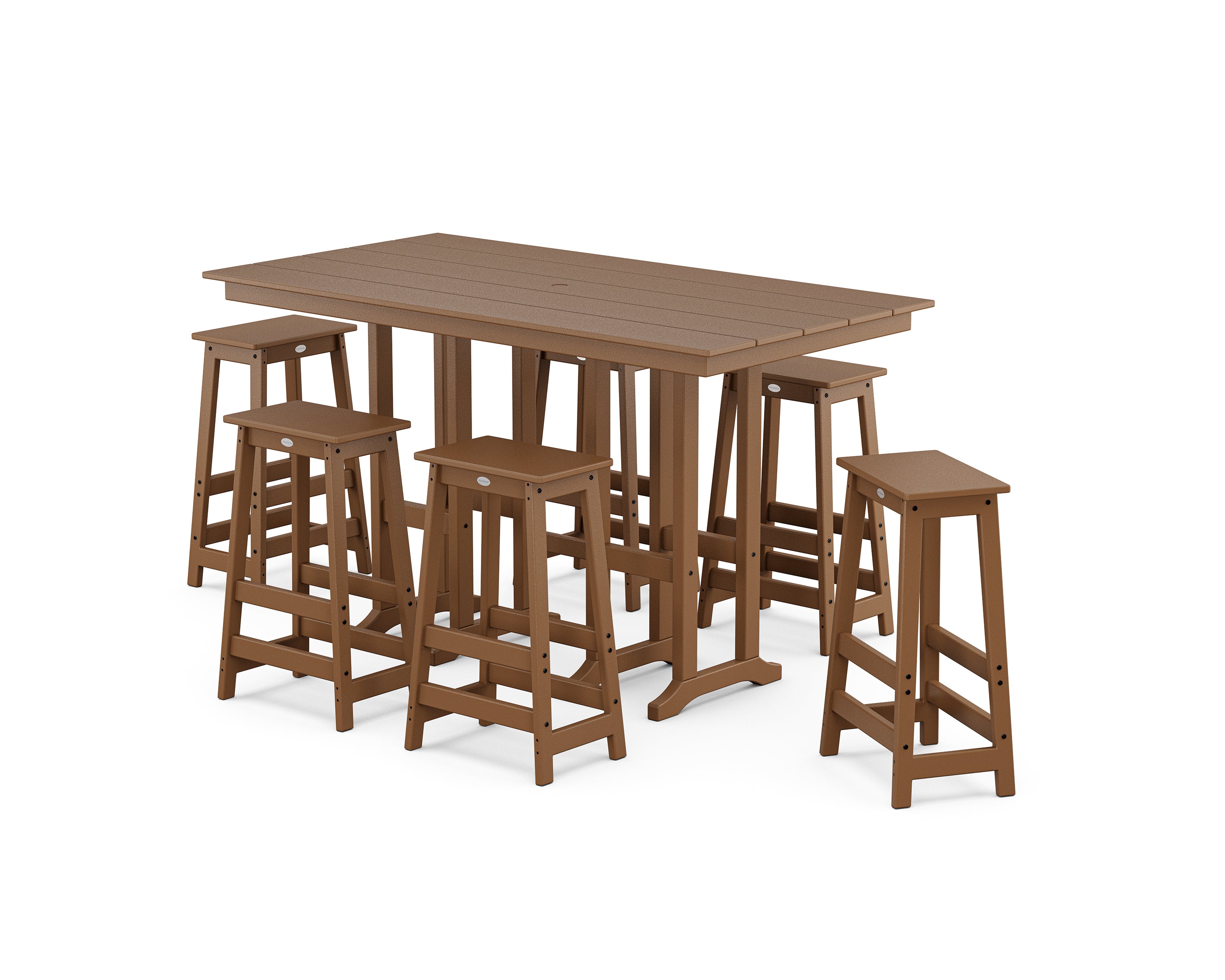 POLYWOOD Modern Studio Bar Stool 7-Piece Set in Teak