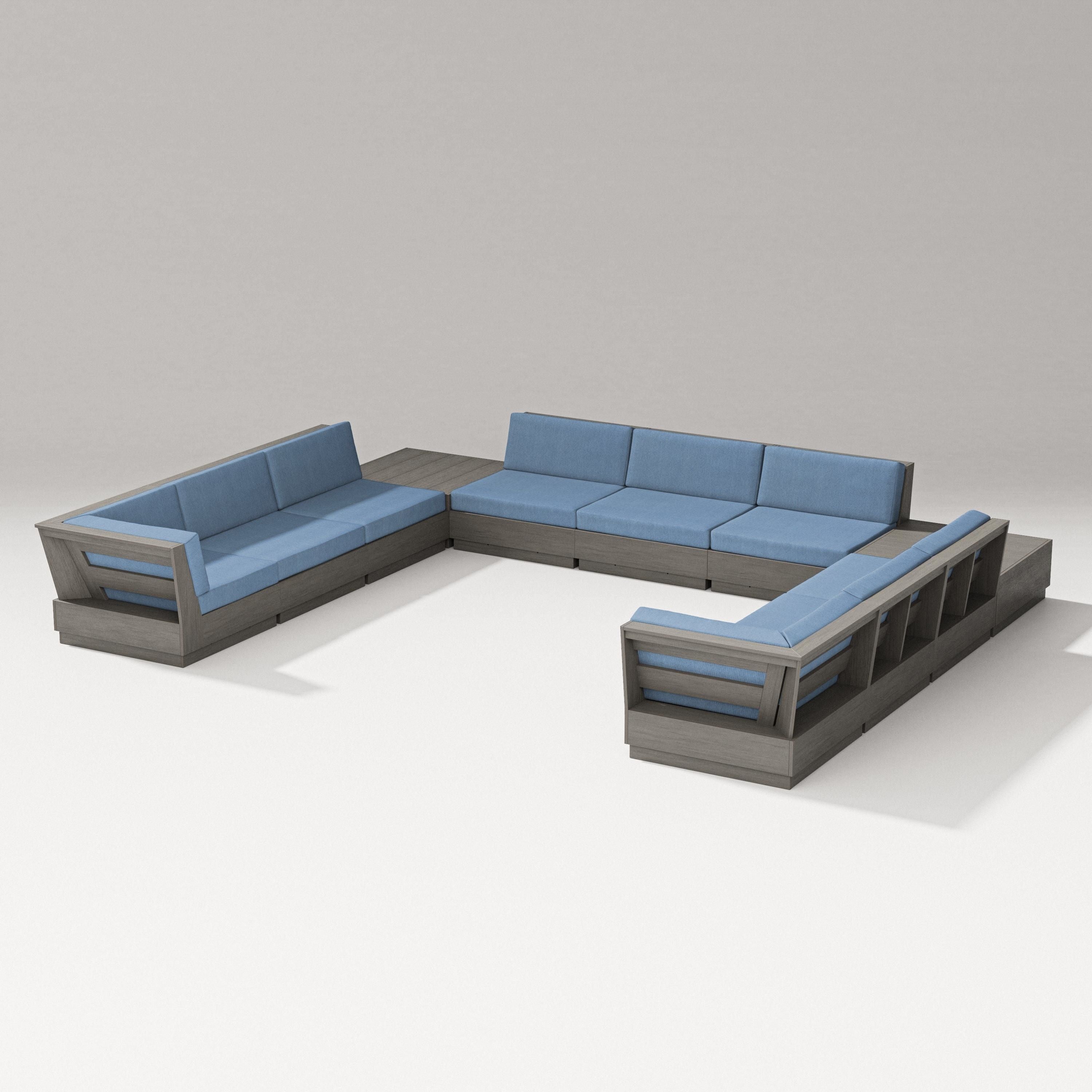 PW Designer Series Elevate 11-Piece U-Shaped Sofa Sectional in Driftwood / Sky Blue