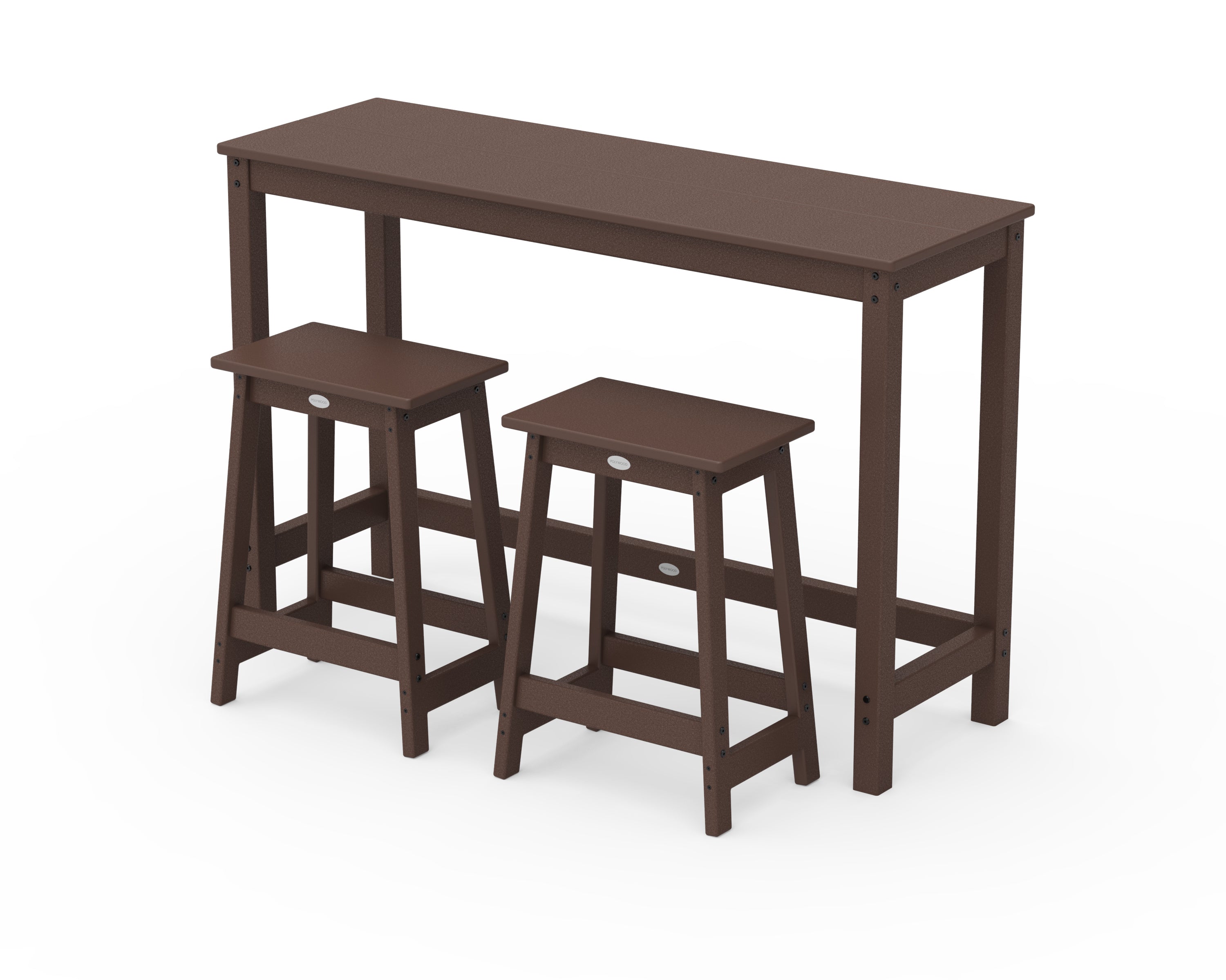 POLYWOOD Modern Studio Stool 3-Piece Counter Balcony Set in Mahogany
