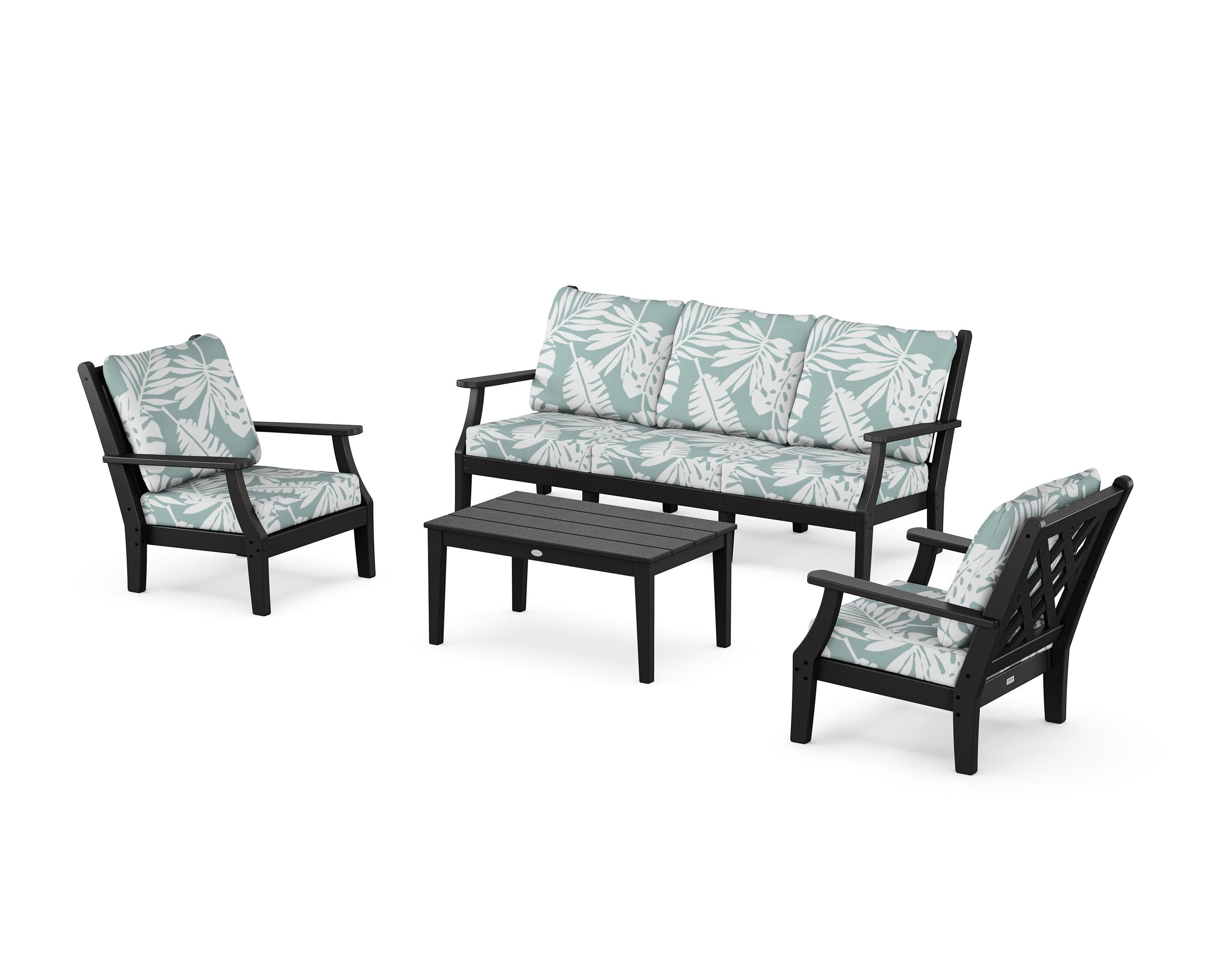 Country Living Wovendale 4-Piece Deep Seating Set with Sofa in Black / Leaf Glacier Spa