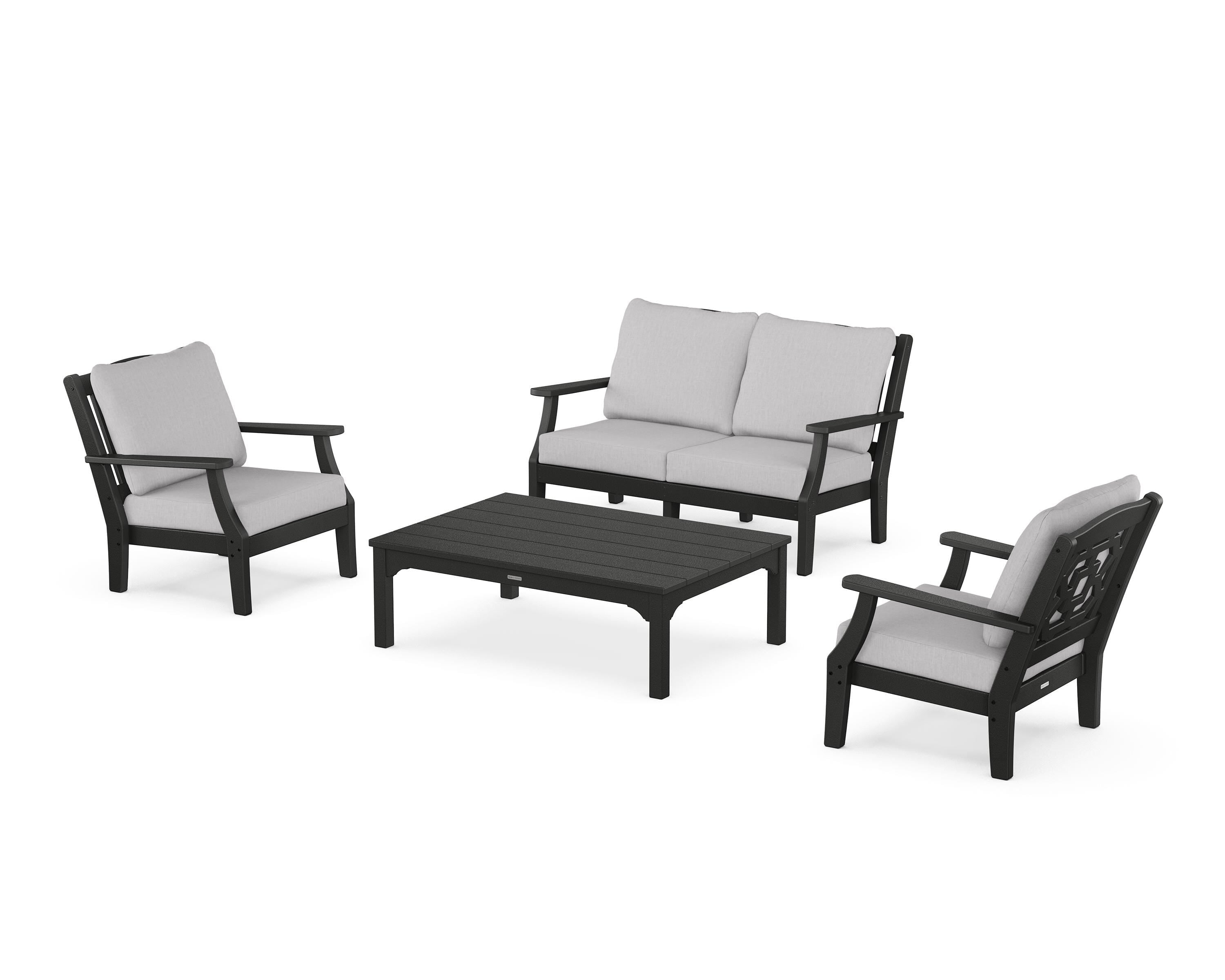 Martha Stewart by POLYWOOD Chinoiserie 4-Piece Deep Seating Set with Loveseat in Black / Granite