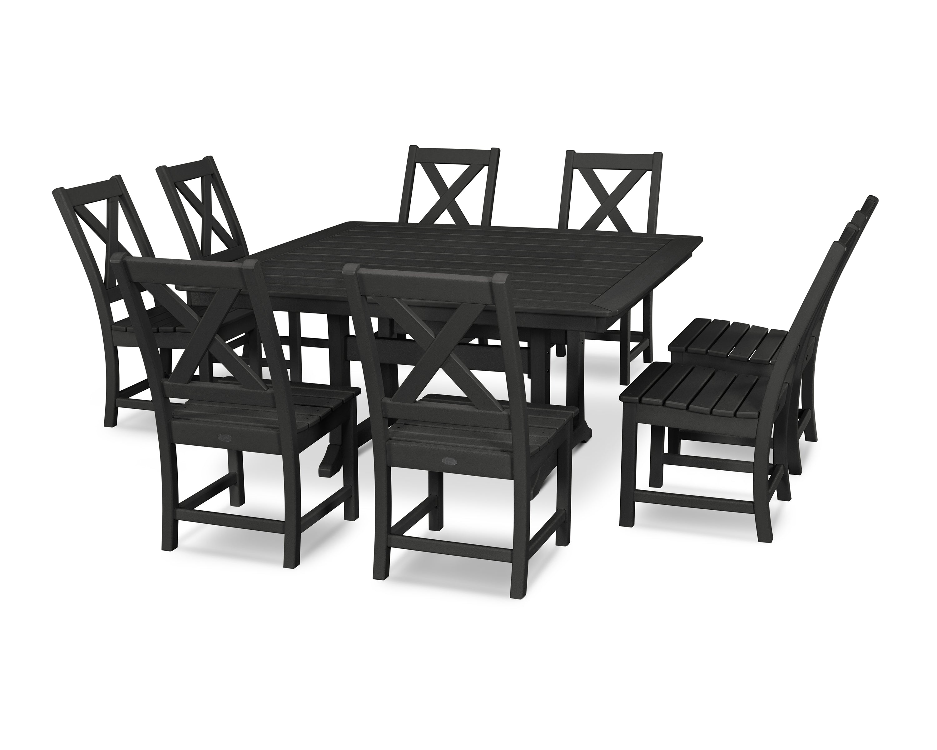POLYWOOD Braxton 9-Piece Nautical Trestle Dining Set in Black