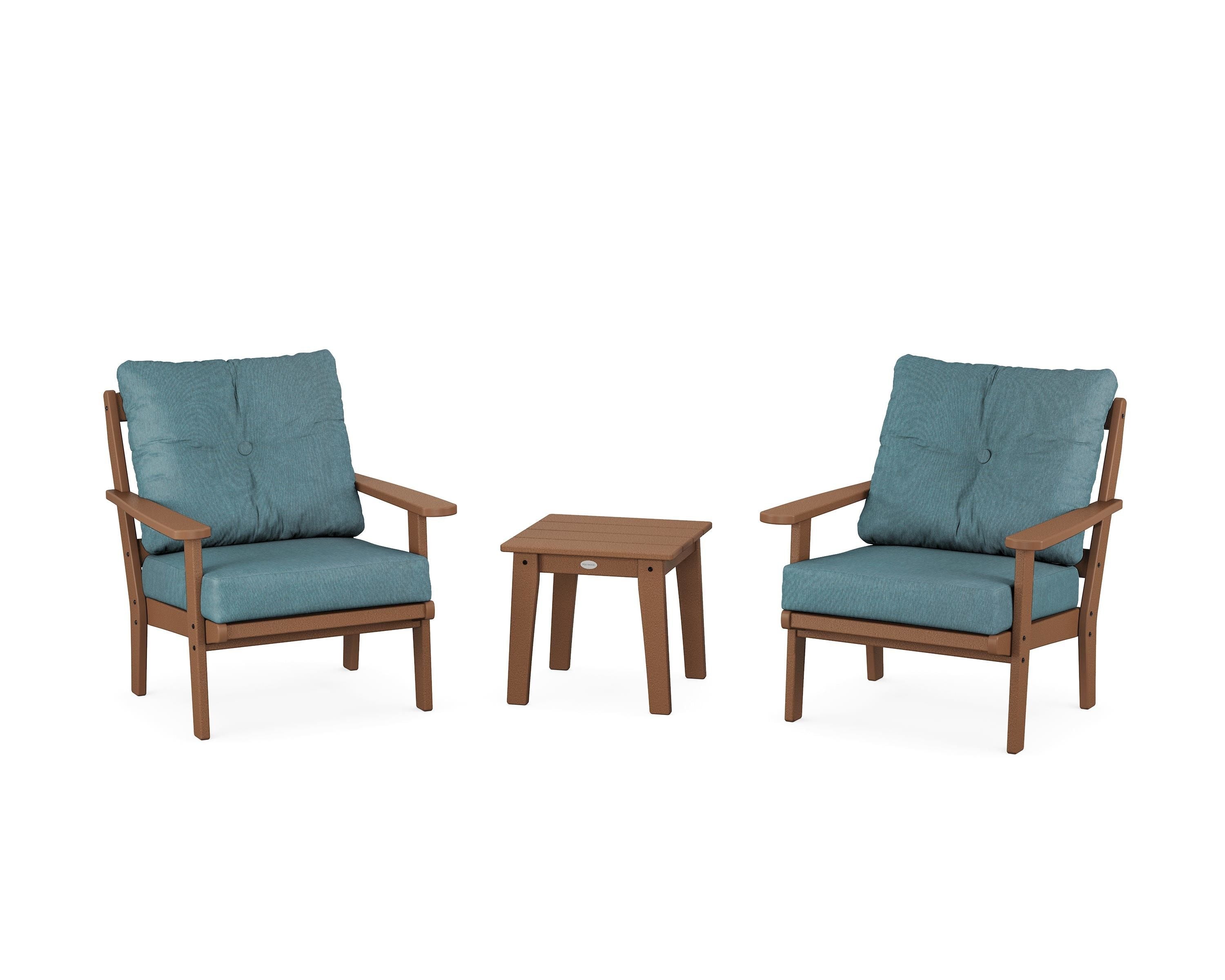 POLYWOOD Mission 3-Piece Deep Seating Set in Teak / Ocean Teal