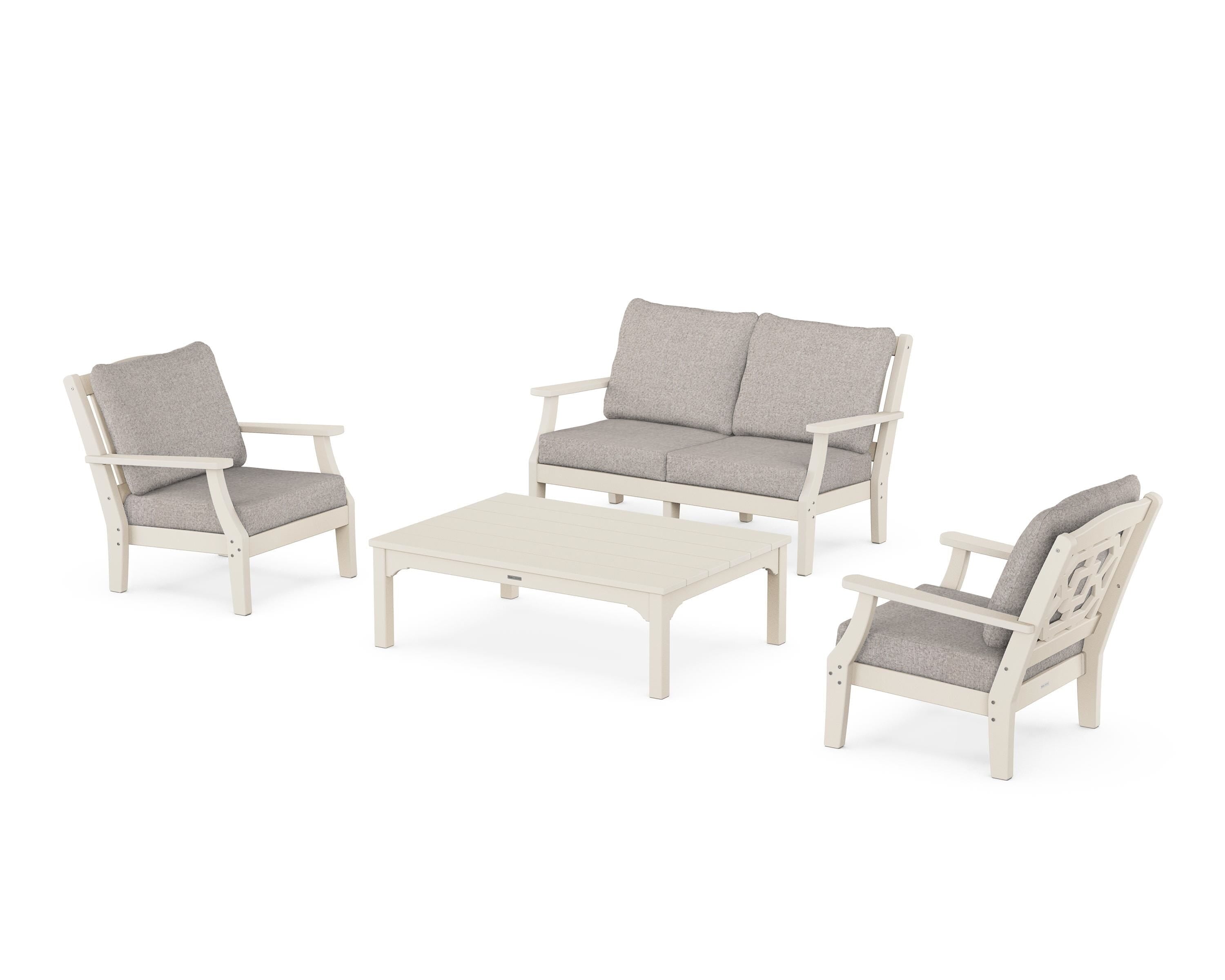 Martha Stewart by POLYWOOD Chinoiserie 4-Piece Deep Seating Set with Loveseat in Sand / Weathered Tweed