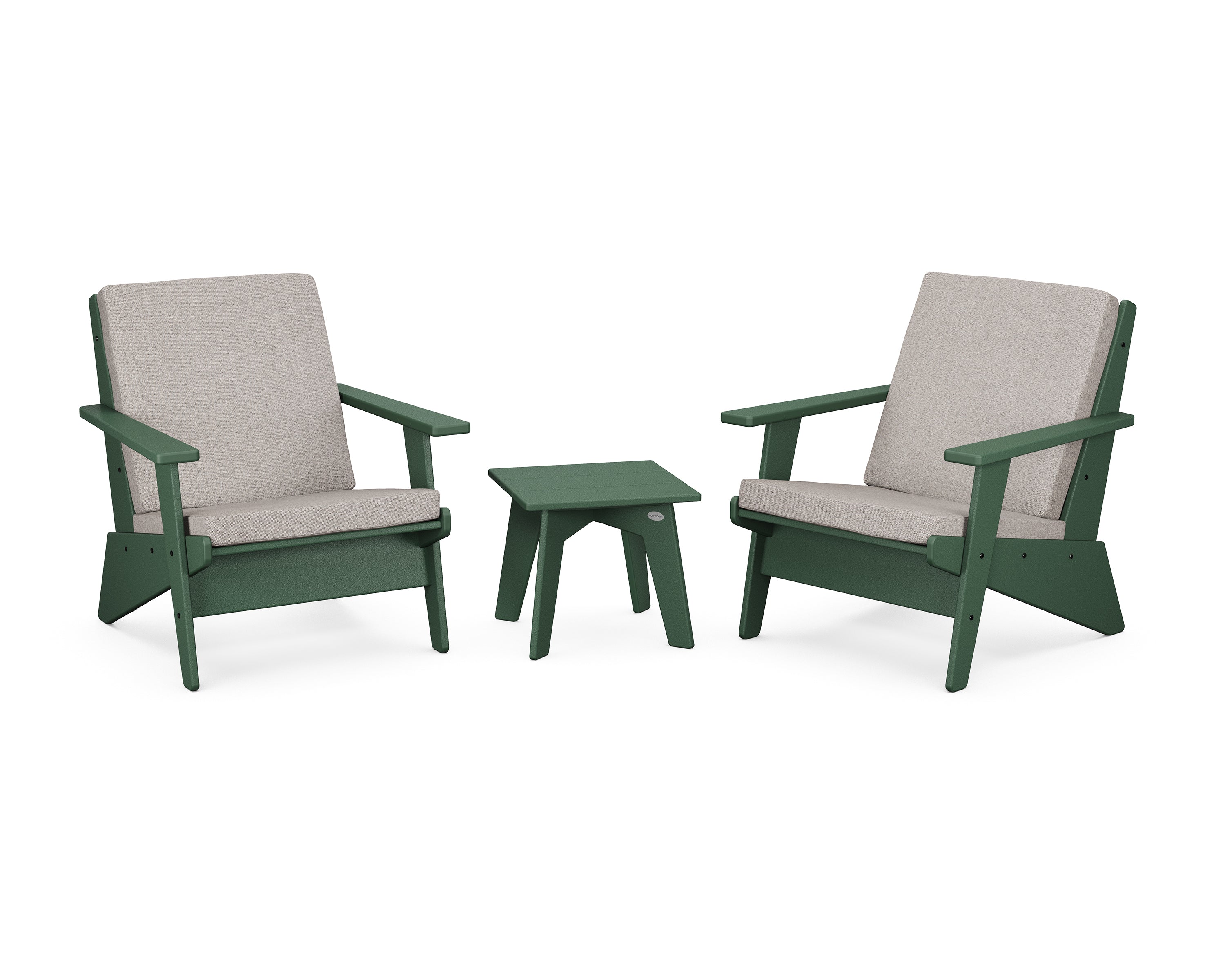 POLYWOOD Riviera Modern Lounge 3-Piece Set in Green / Weathered Tweed