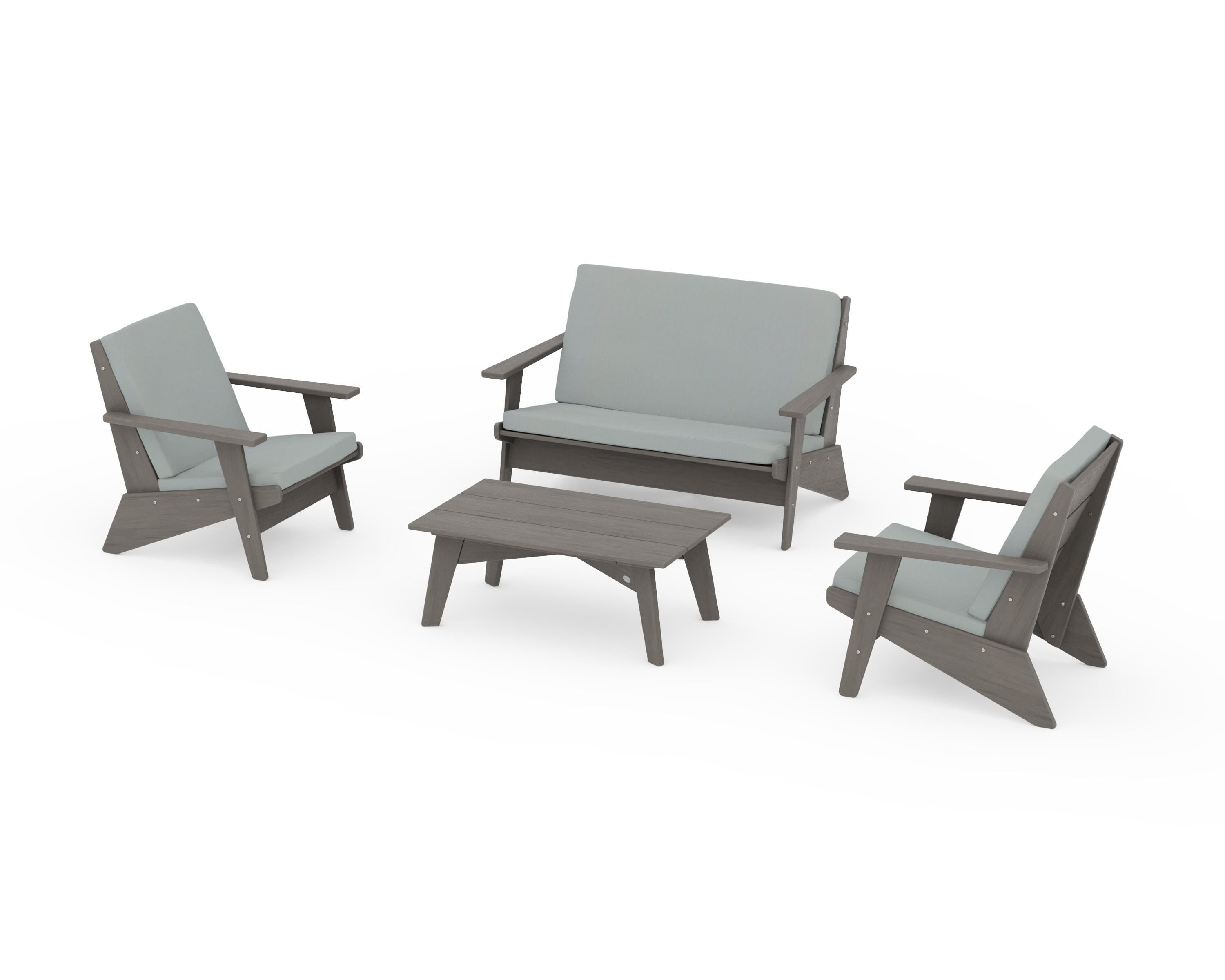 POLYWOOD Riviera Modern Lounge 4-Piece Set in Driftwood / Spa