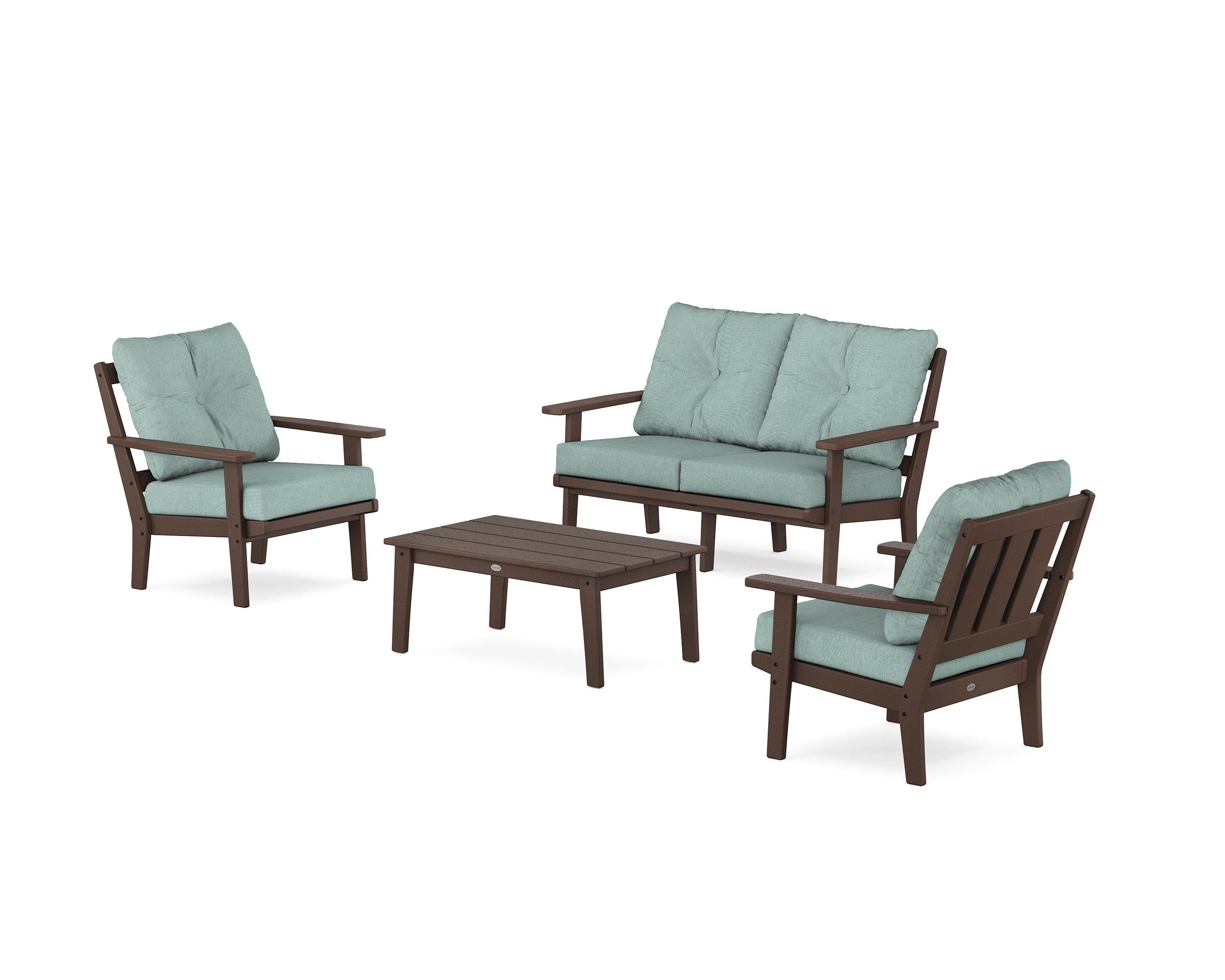 POLYWOOD Oxford 4-Piece Deep Seating Set with Loveseat in Mahogany / Glacier Spa