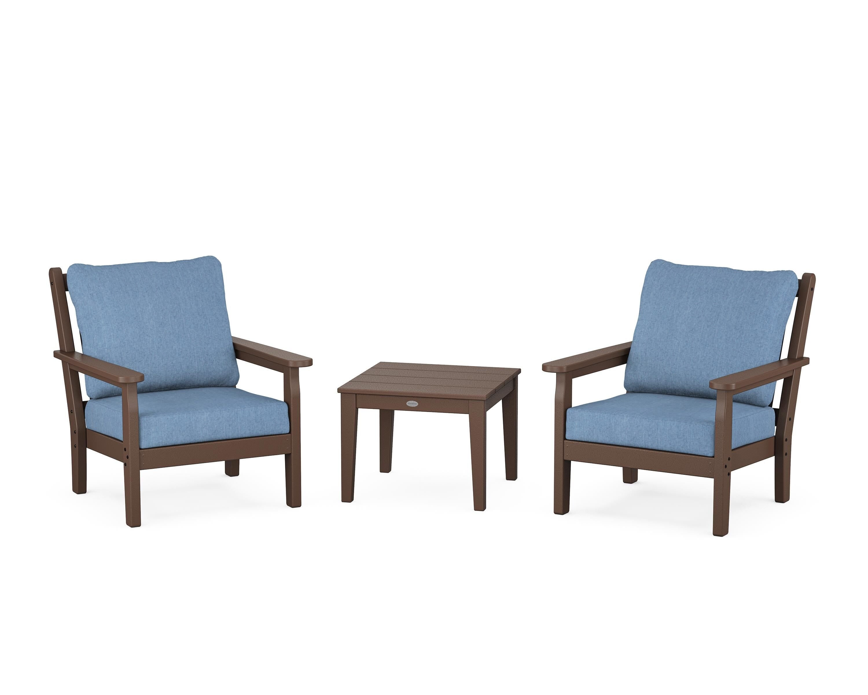 POLYWOOD Chippendale 3-Piece Deep Seating Set in Mahogany / Sky Blue