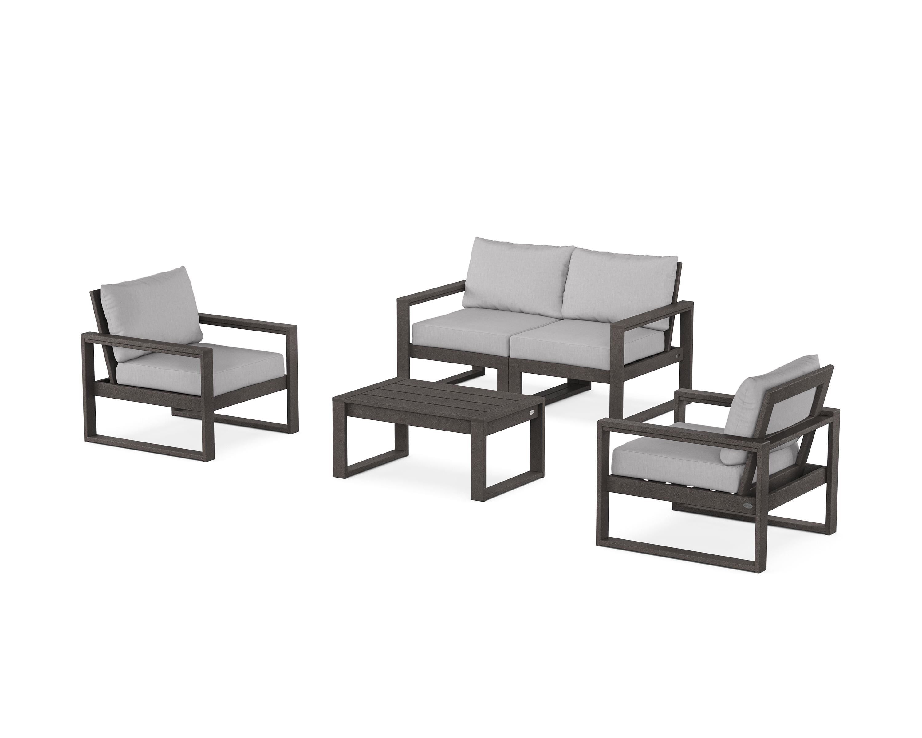 POLYWOOD EDGE Sectional 4-Piece Deep Seating Set with Loveseat in Vintage Coffee / Granite