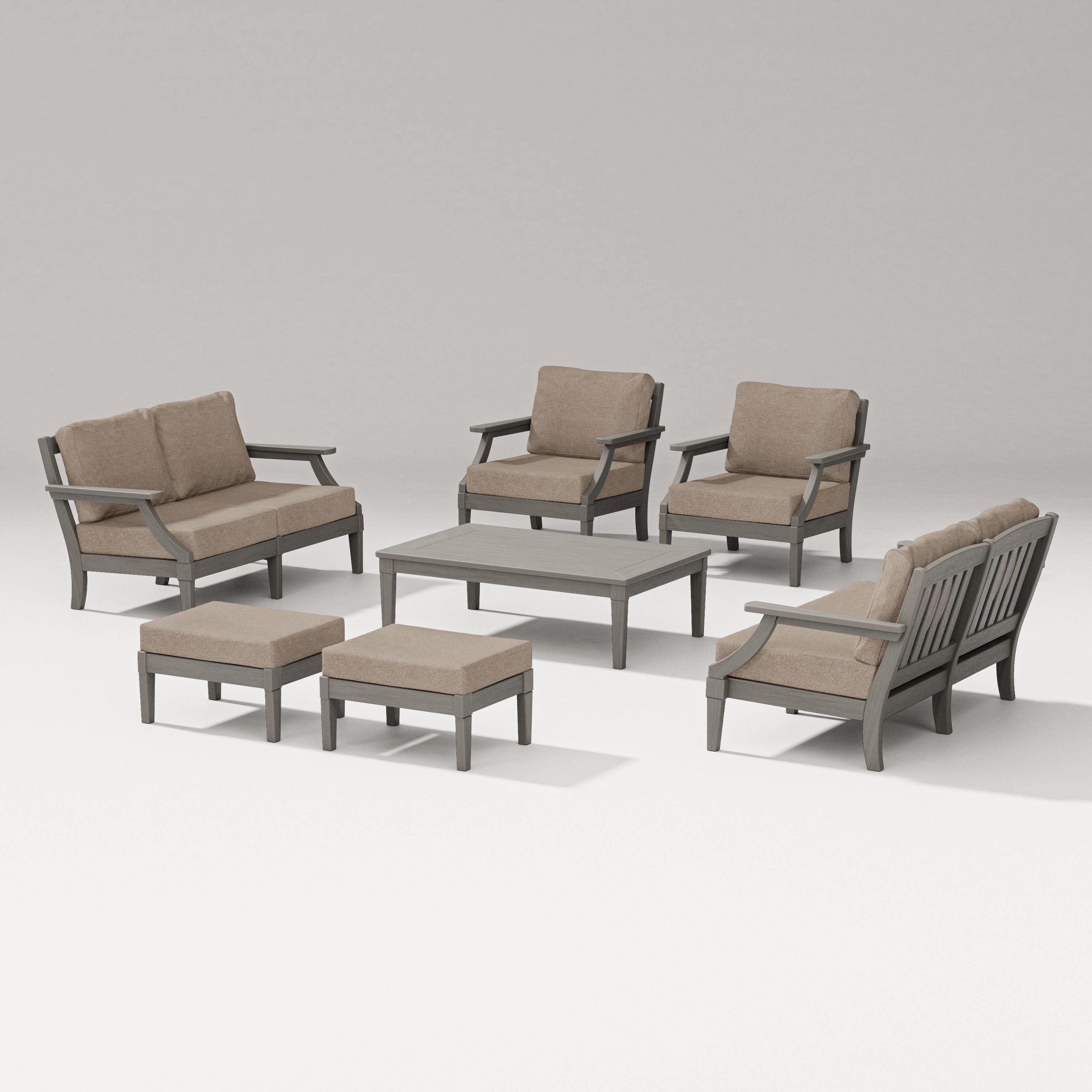 PW Designer Series Estate 7-Piece Lounge Loveseat Set in Driftwood / Spiced Burlap