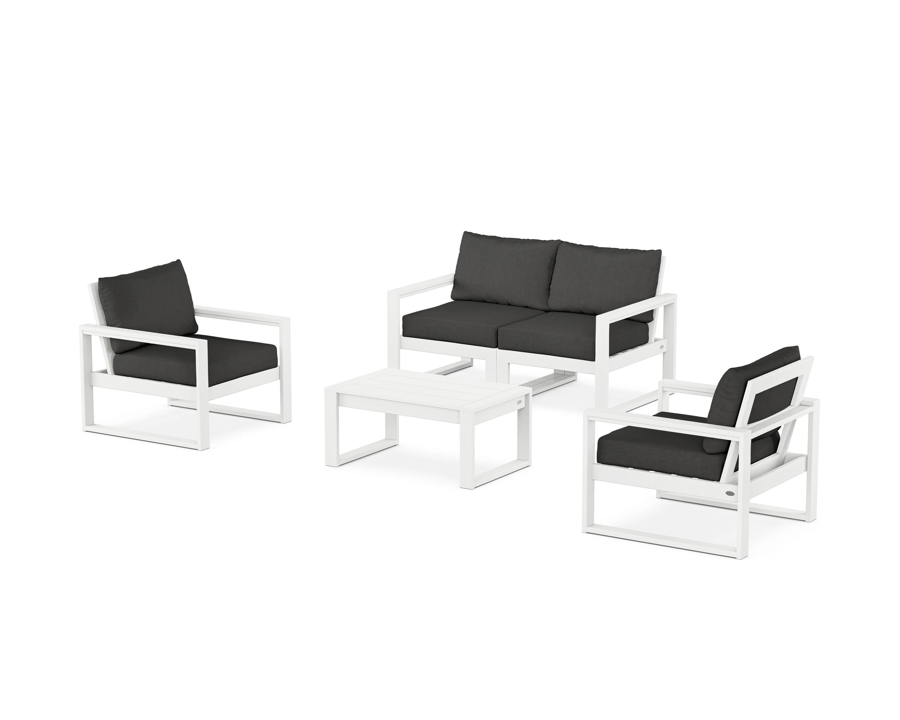POLYWOOD EDGE Sectional 4-Piece Deep Seating Set with Loveseat in White / Spectrum Carbon