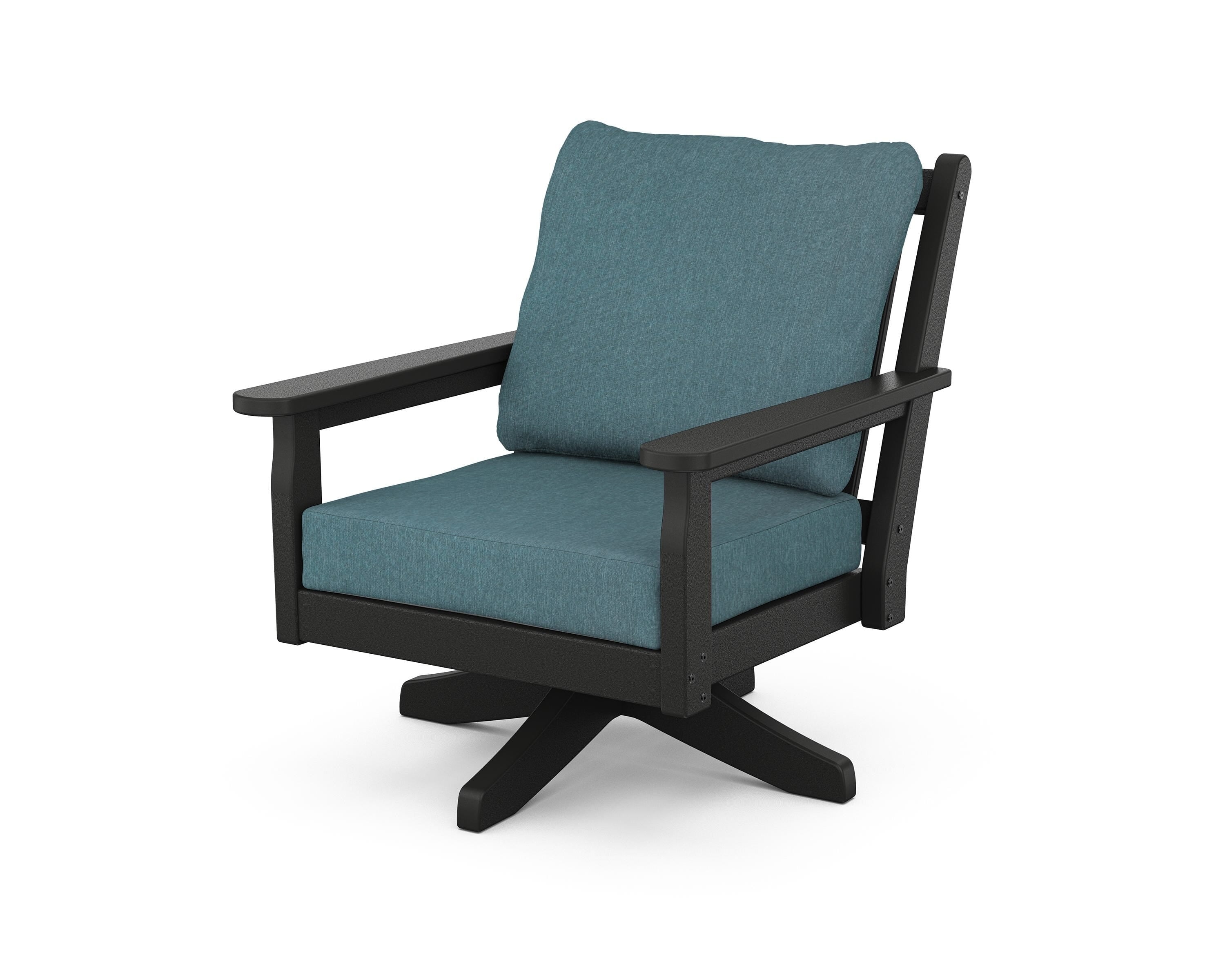 POLYWOOD Chippendale Deep Seating Swivel Chair in Black / Ocean Teal