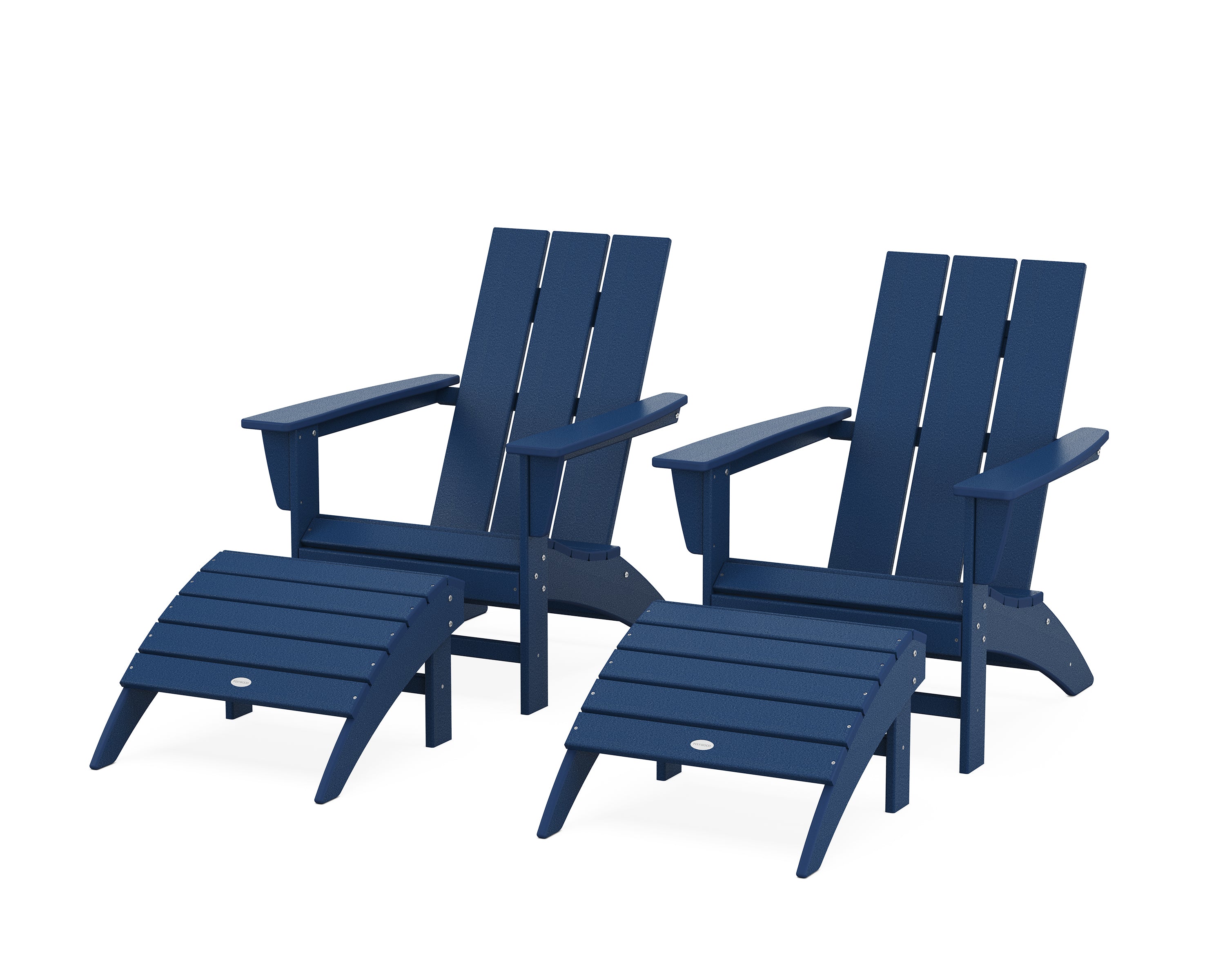 POLYWOOD® Modern Adirondack Chair 4-Piece Set with Ottomans in Navy