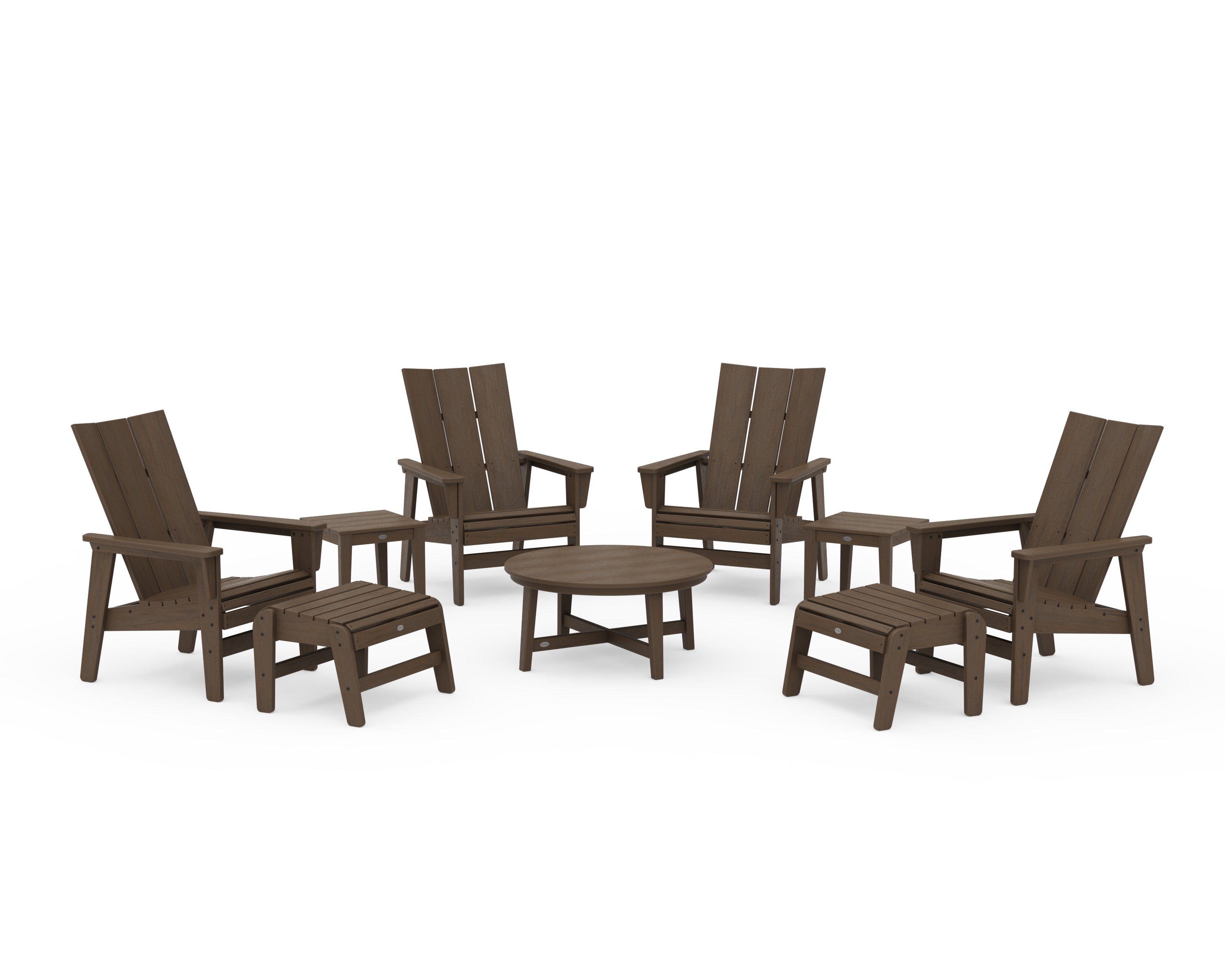 POLYWOOD Modern Grand Upright Adirondack 9-Piece Conversation Set in Kona