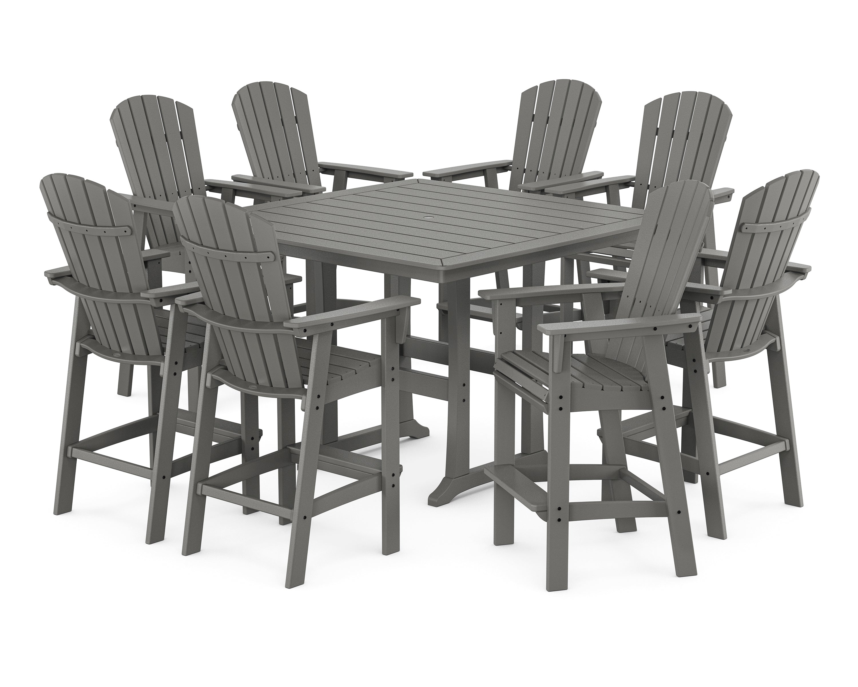 POLYWOOD® Nautical Curveback Adirondack 9-Piece Trestle Bar Set in Slate Grey