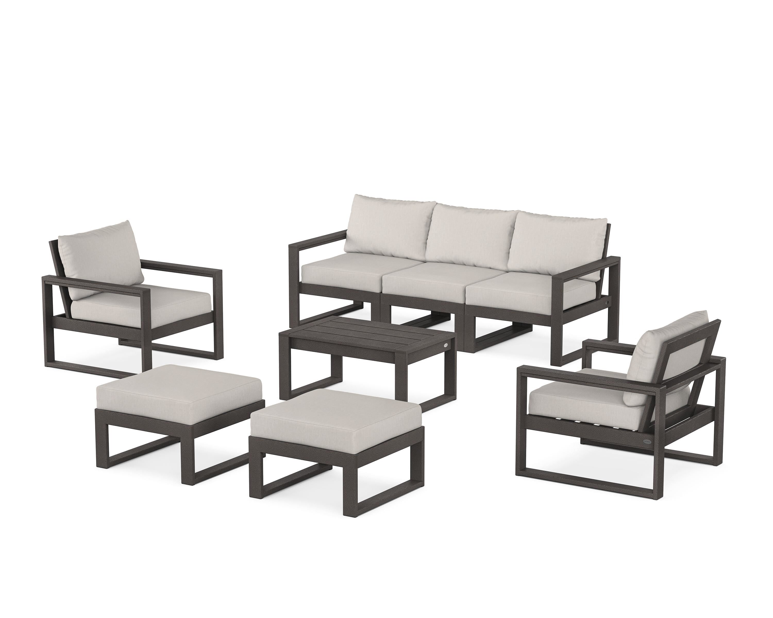 POLYWOOD EDGE Sectional 8-Piece Lounge Sofa Set in Vintage Coffee / Cast Ash
