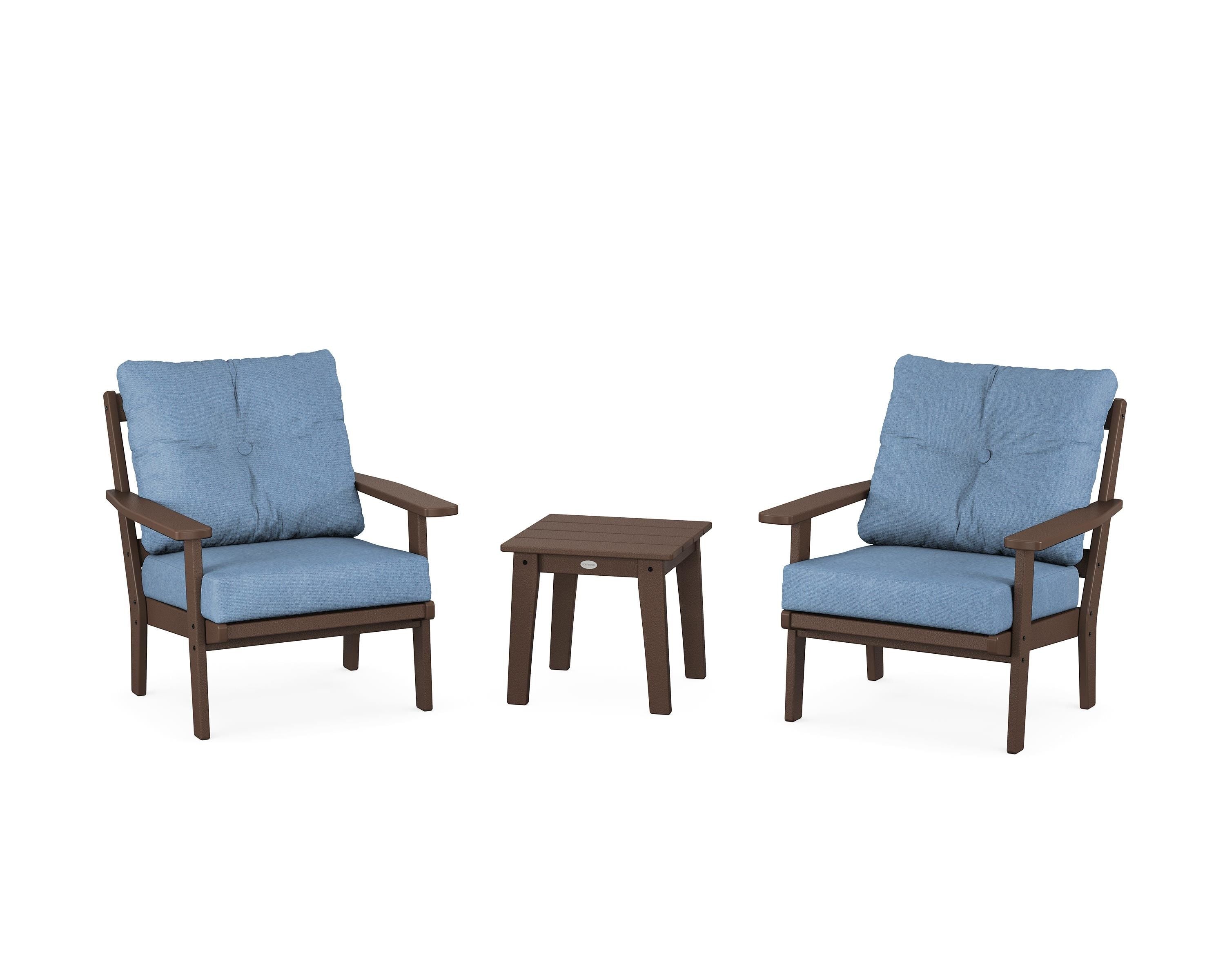 POLYWOOD Prairie 3-Piece Deep Seating Set in Mahogany / Sky Blue
