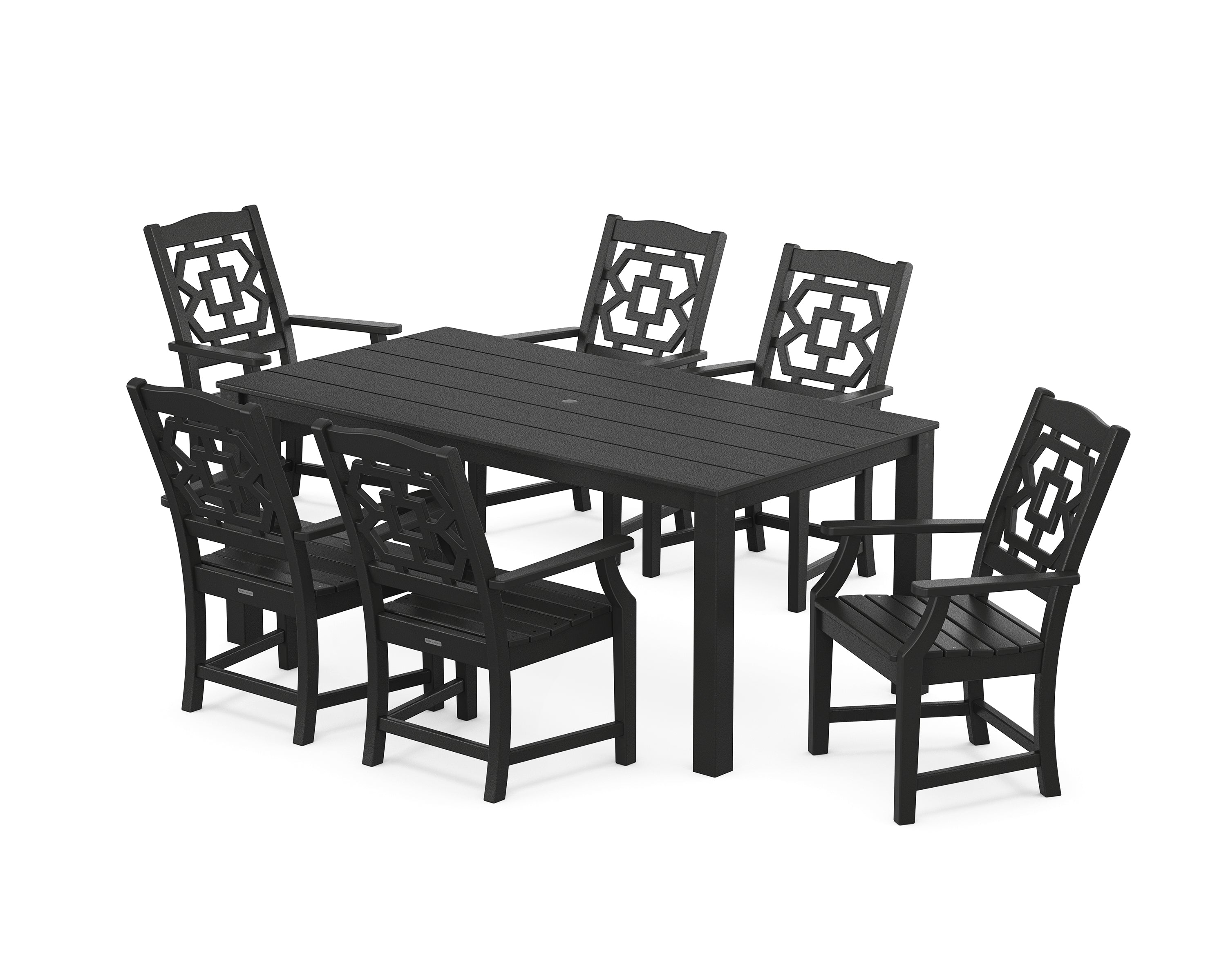 Martha Stewart by POLYWOOD Chinoiserie Arm Chair 7-Piece Parsons Dining Set in Black