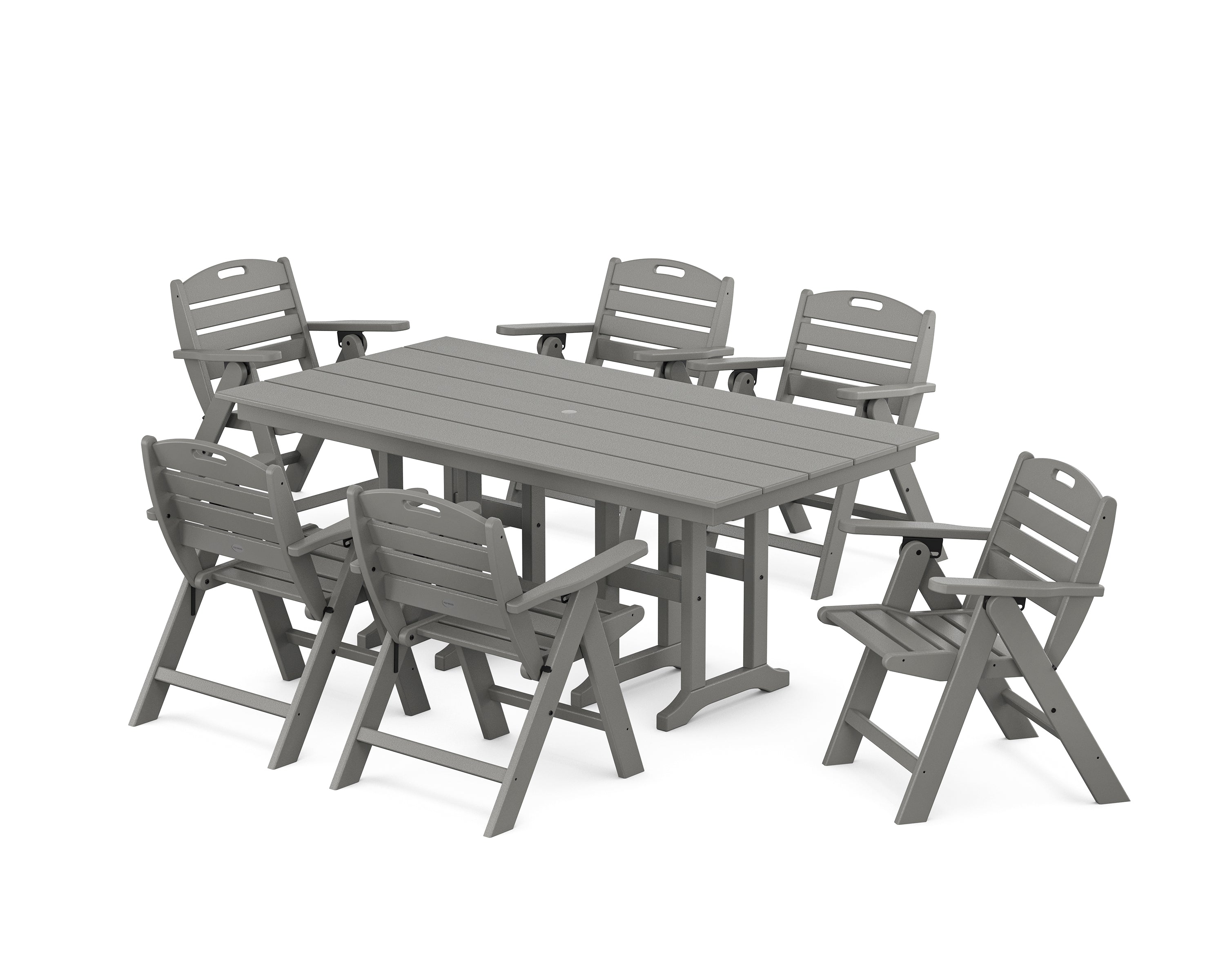 POLYWOOD Nautical Lowback 7-Piece Farmhouse Dining Set in Slate Grey