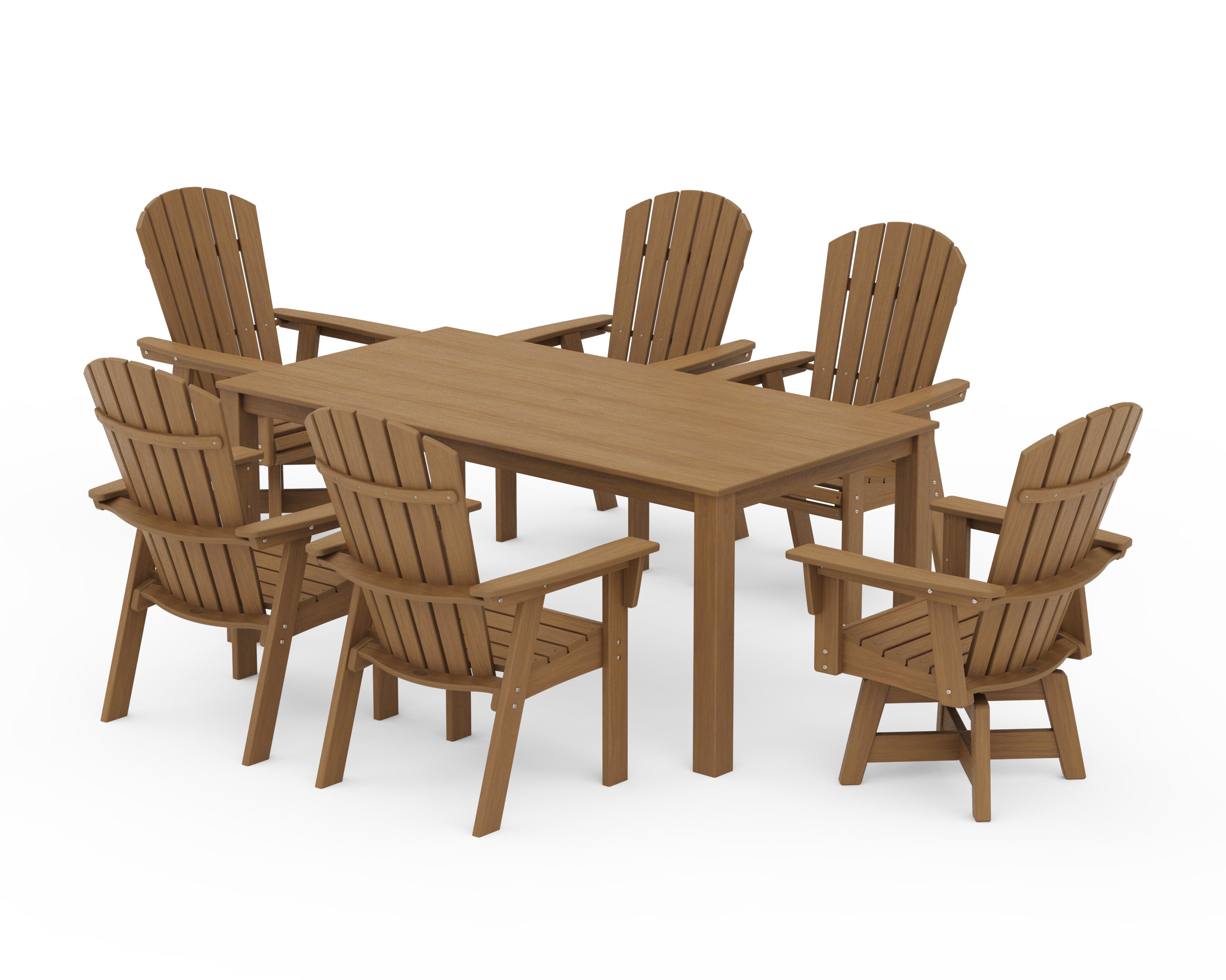 POLYWOOD Nautical Curveback Adirondack Swivel 7-Piece Parsons Dining Set in Natural