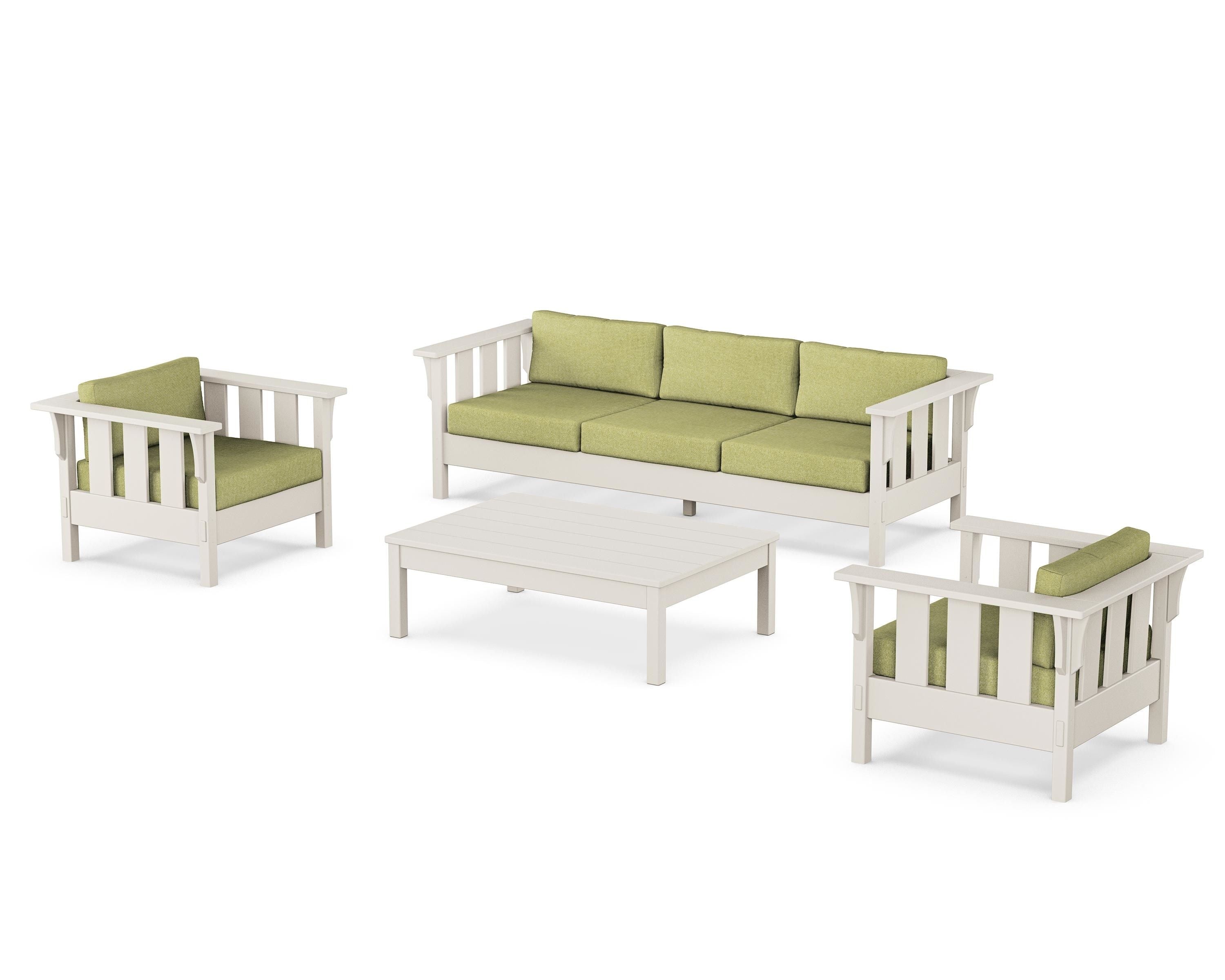 Martha Stewart by POLYWOOD Acadia 4-Piece Deep Seating Set with Sofa in Sand / Chartreuse Boucle