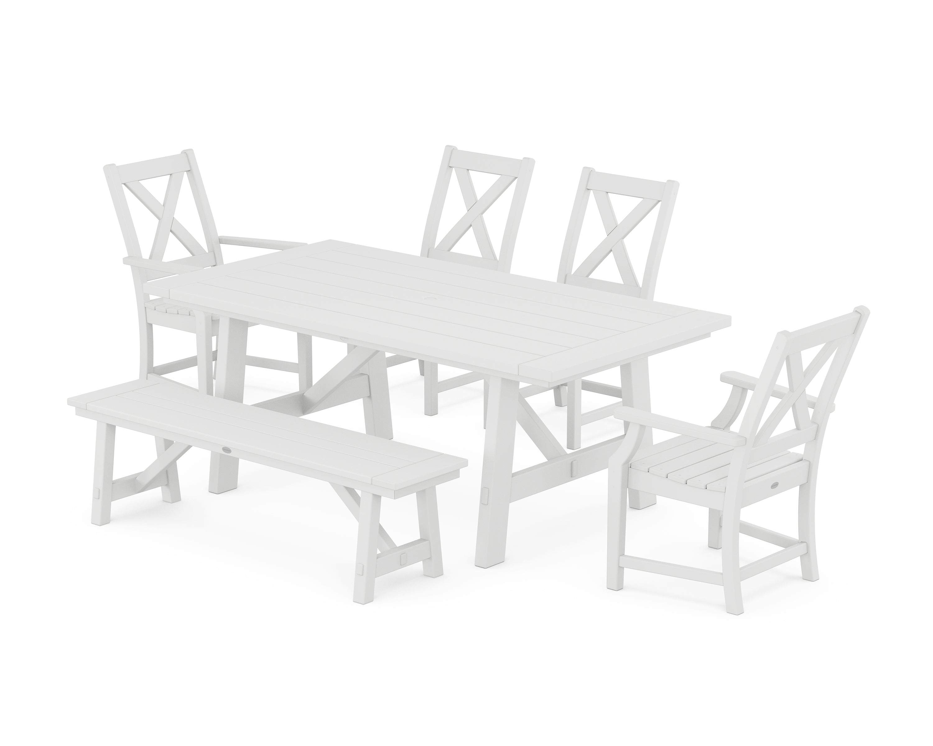 POLYWOOD Braxton 6-Piece Rustic Farmhouse Dining Set With Trestle Legs in White