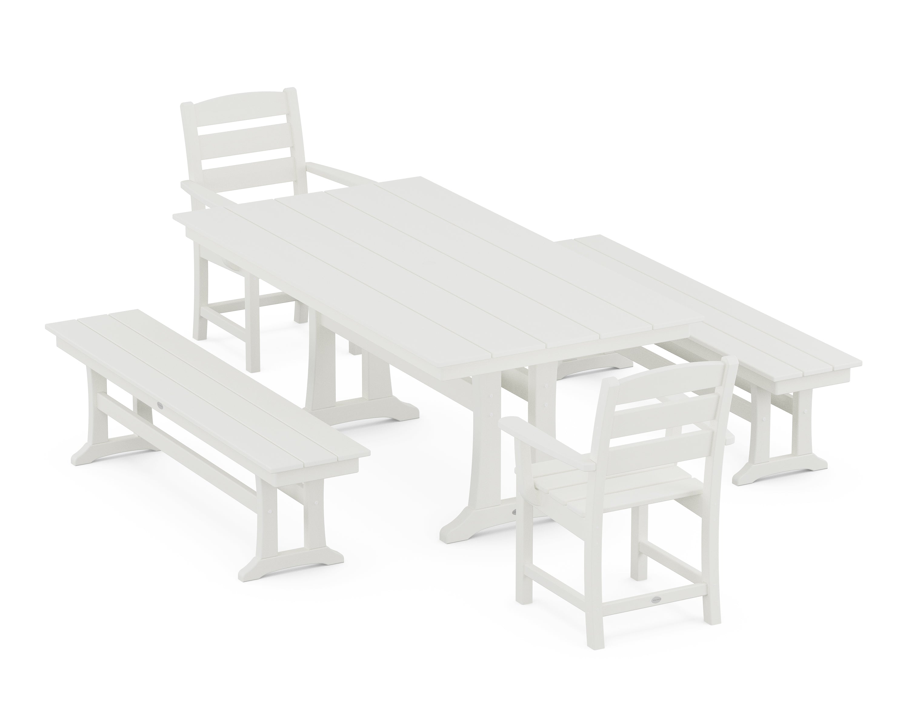 POLYWOOD Lakeside 5-Piece Farmhouse Dining Set With Trestle Legs in Vintage White