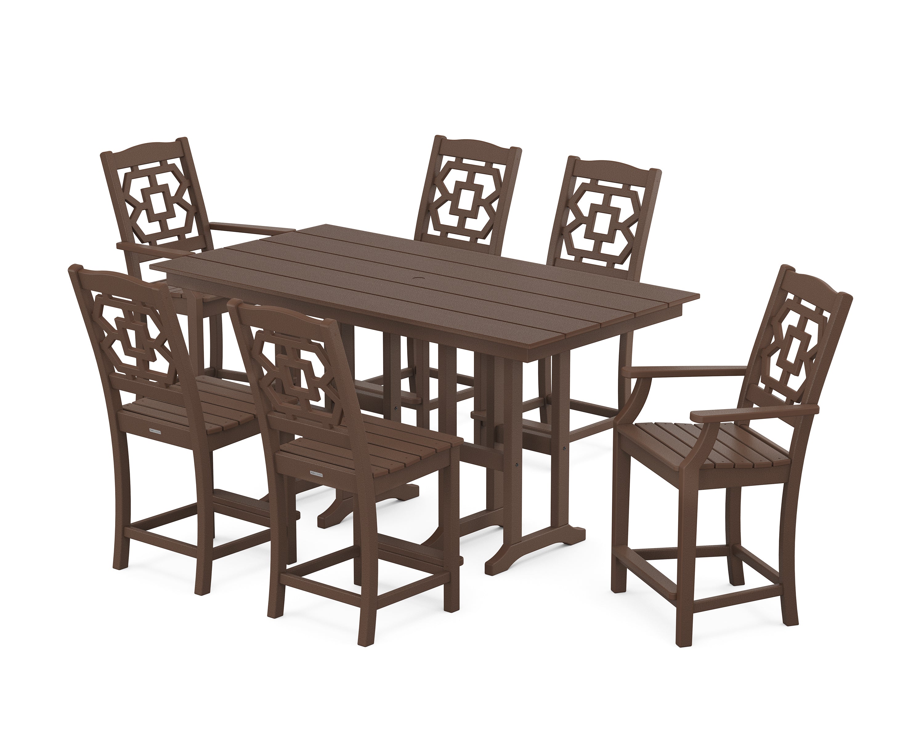 Martha Stewart by POLYWOOD Chinoiserie 7-Piece Farmhouse Counter Set in Mahogany