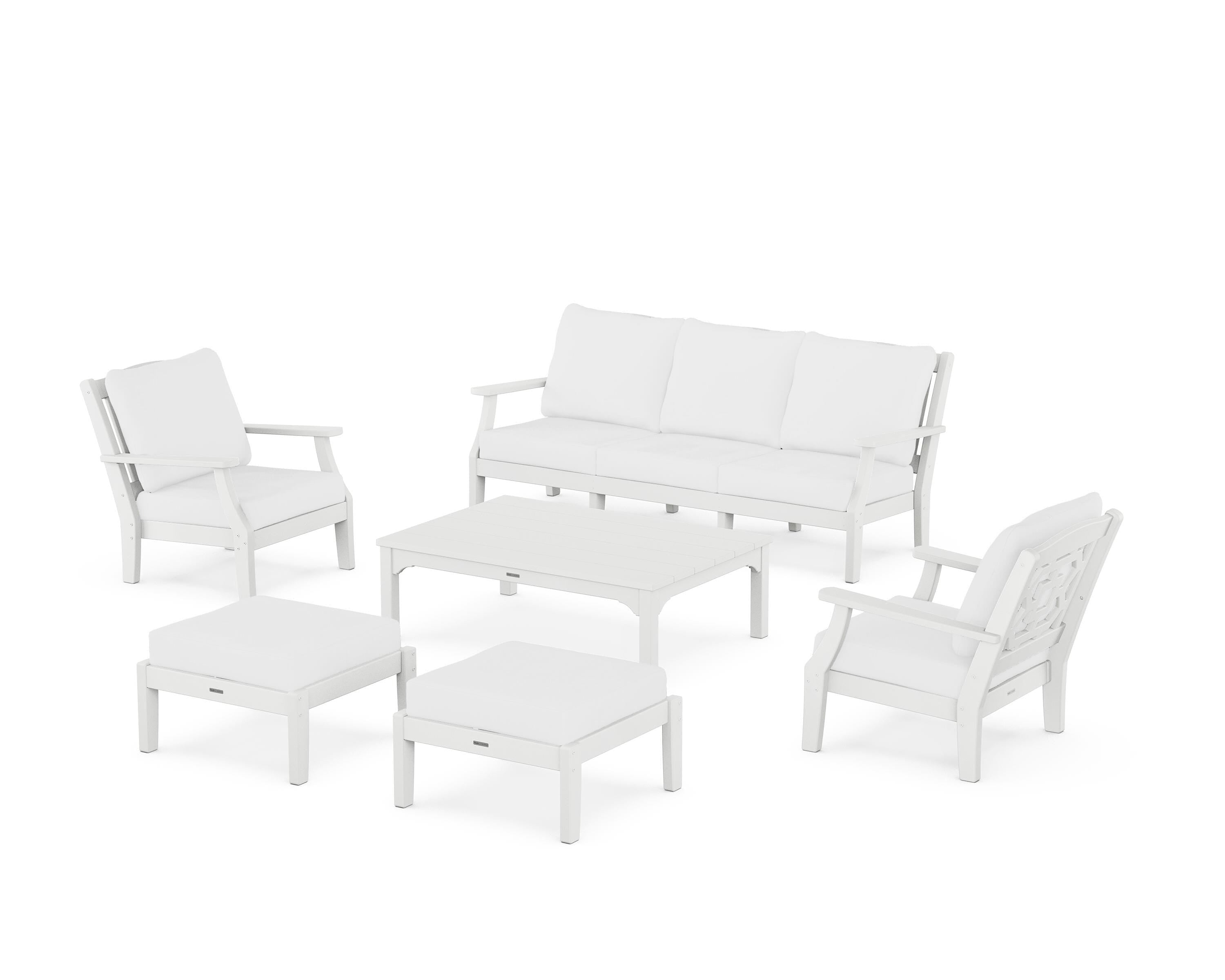 Martha Stewart by POLYWOOD Chinoiserie 6-Piece Lounge Sofa Set in White / Natural