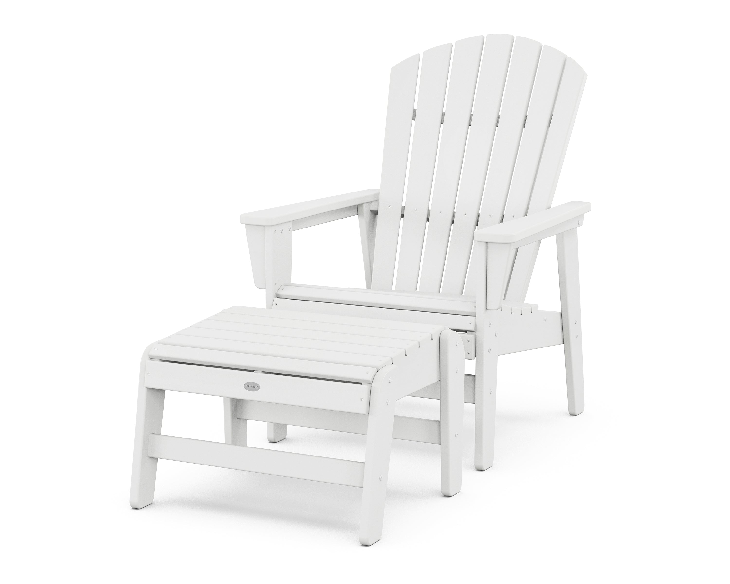 POLYWOOD Nautical Grand Upright Adirondack Chair with Ottoman in White